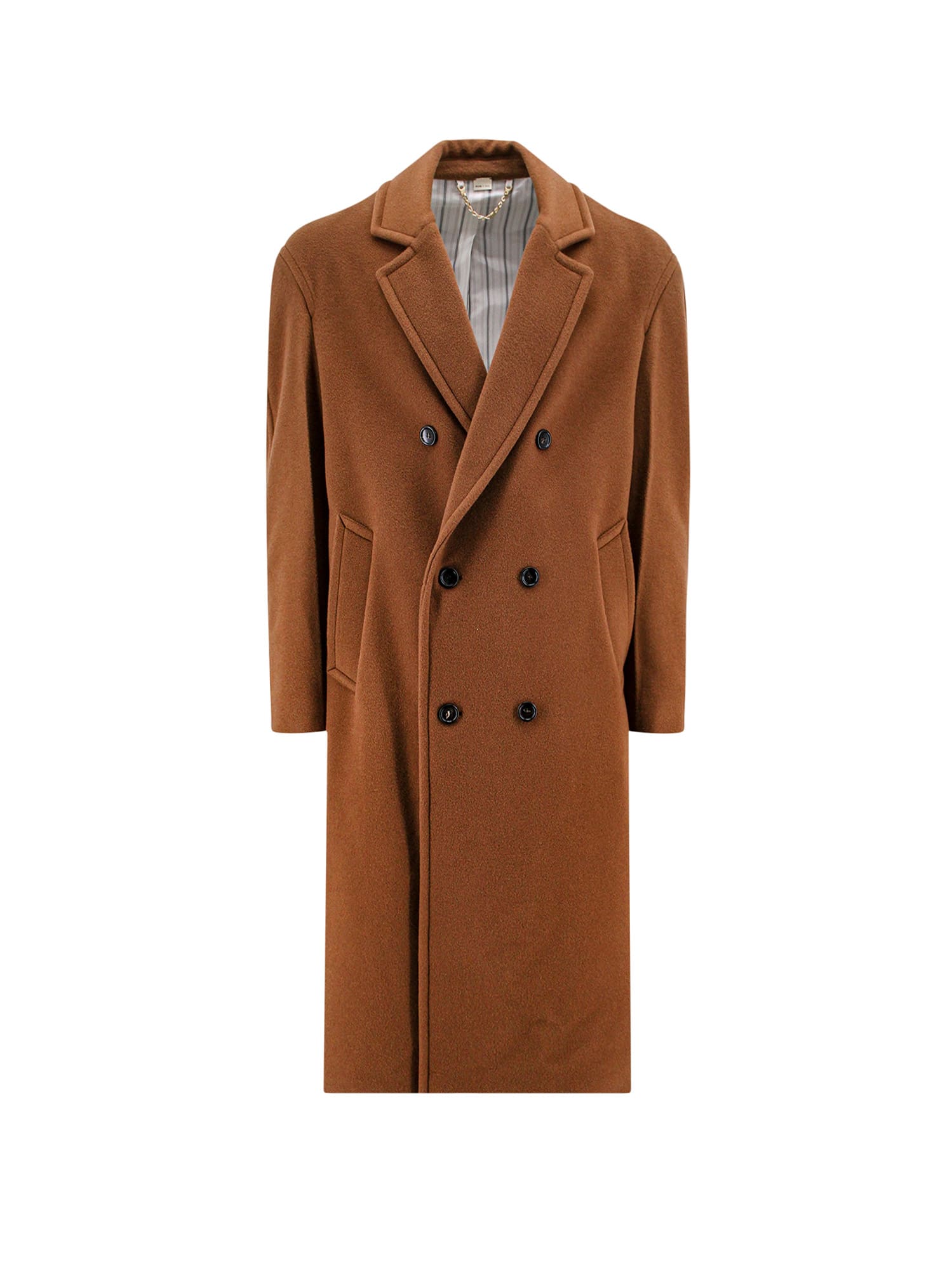 Gucci Men Double-breasted Coat In Brown