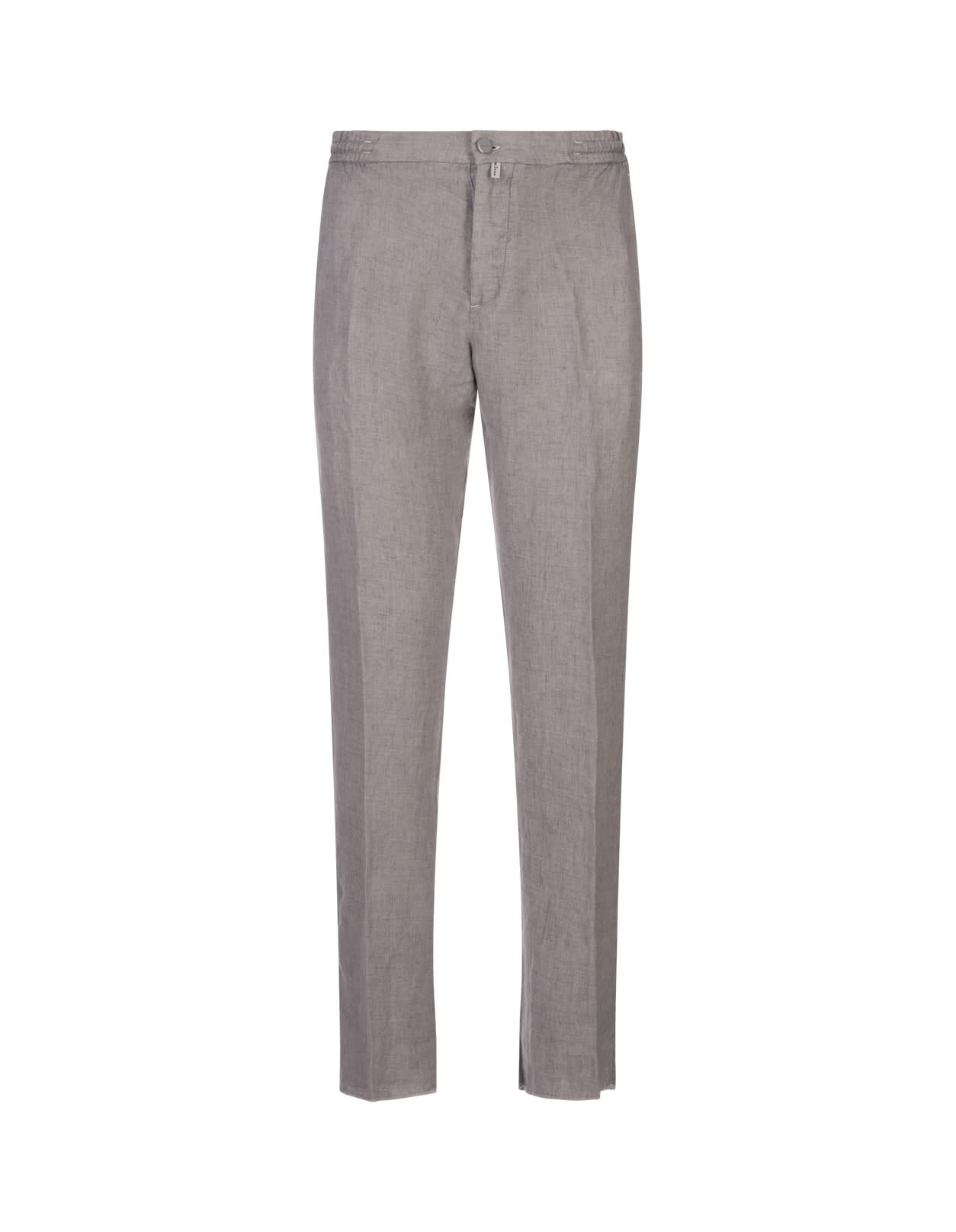 Shop Kiton Grey Linen Trousers With Elasticised Waistband