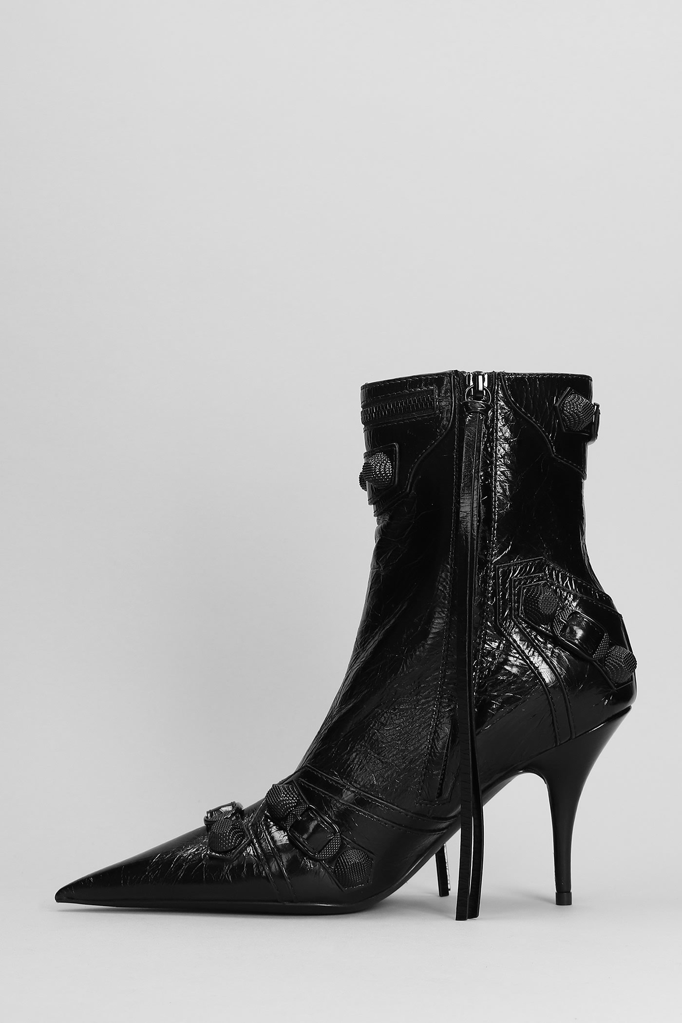 Shop Balenciaga Cagole Bootie High Heels Ankle Boots In Black Leather