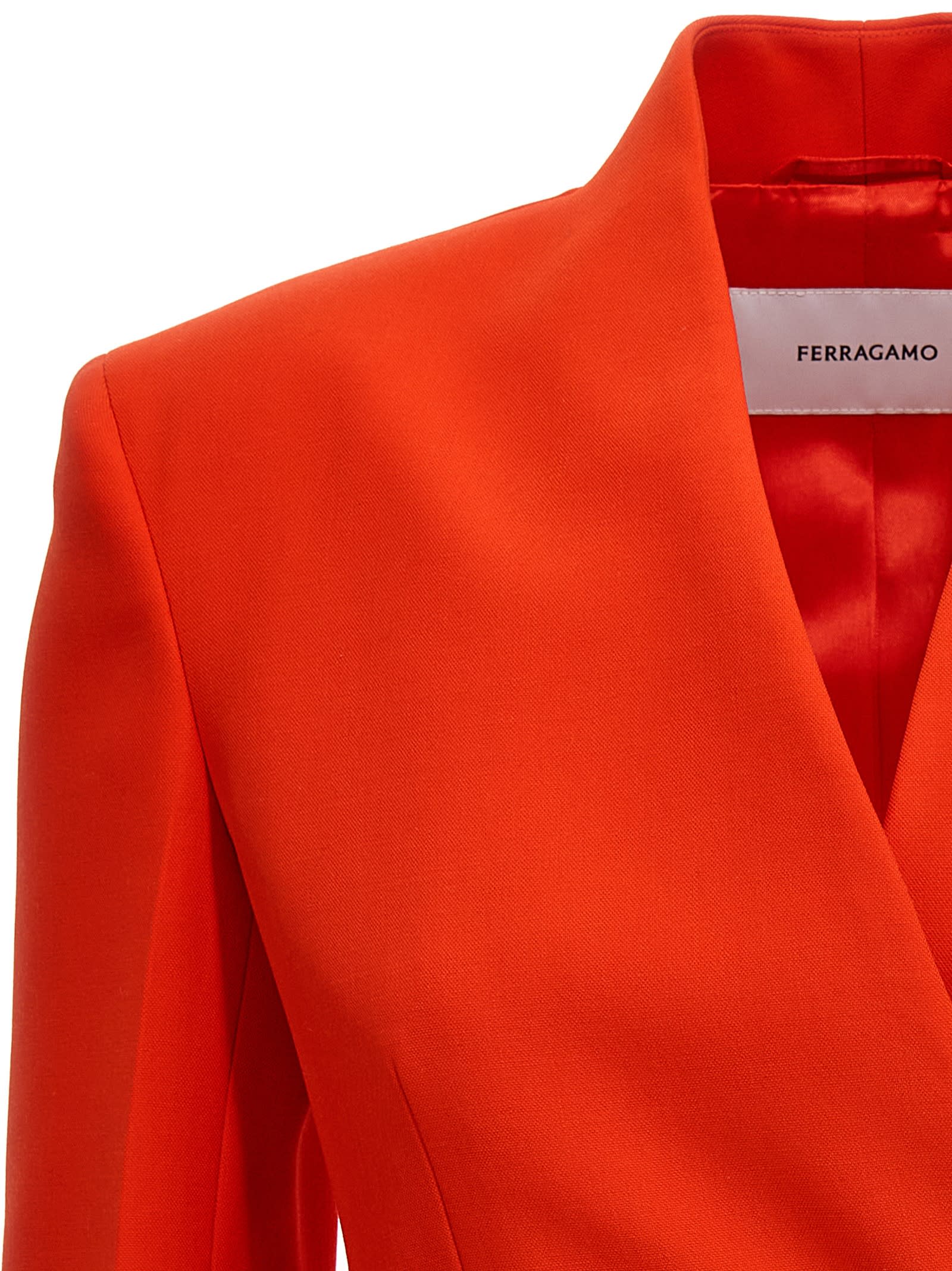 Shop Ferragamo Lapel-free Single Breast Blazer Jacket In Red