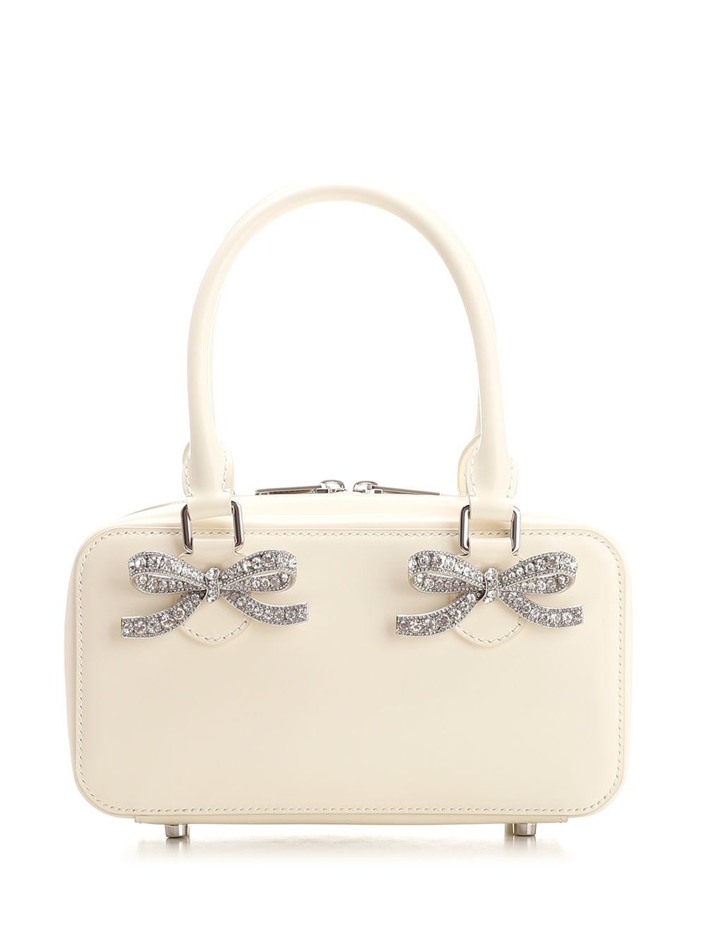 Shop Self-portrait Rhinestone Bows Mini Bag In Beige