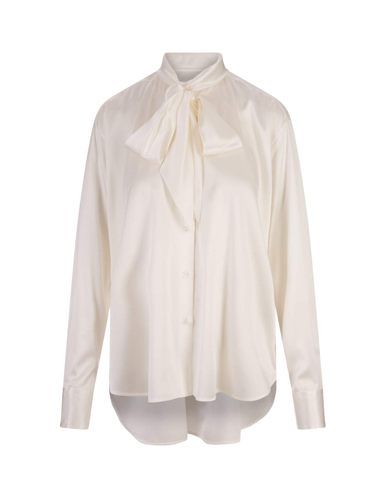 Shop Ermanno Scervino White Satin Shirt With Neck Bow