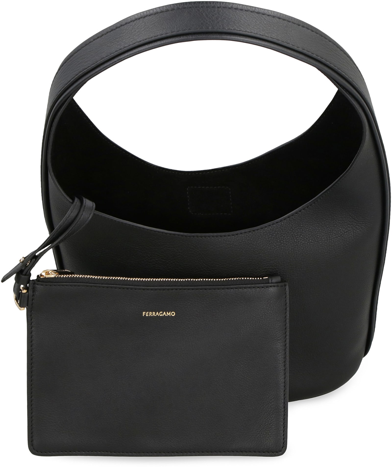 Shop Ferragamo Leather Hobo-bag In Black