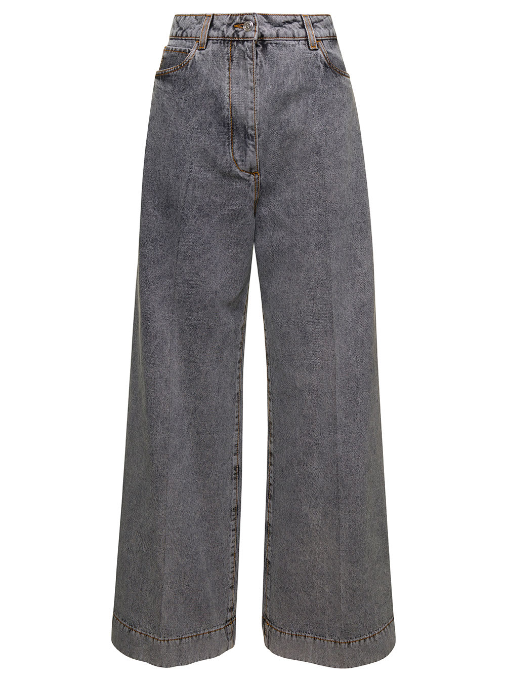 Grey Bootcut Jeans With Pagasus Patch In Cotton Denim Woman