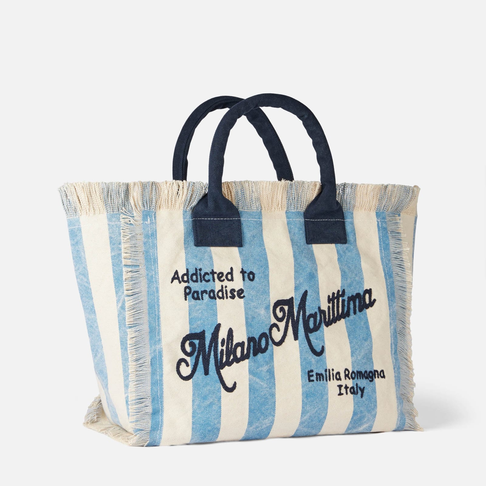 Shop Mc2 Saint Barth Vanity Canvas Shoulder Bag With Milano Marittima Print In Blue