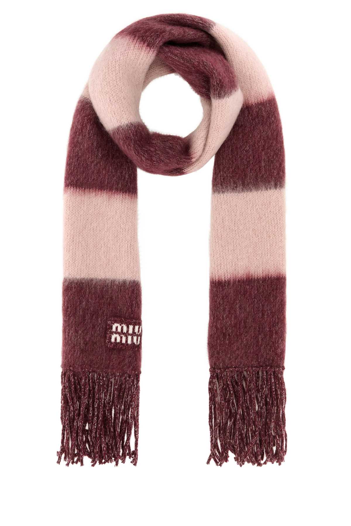 Miu Miu Embroidered Mohair Blend Scarf In Burgundy