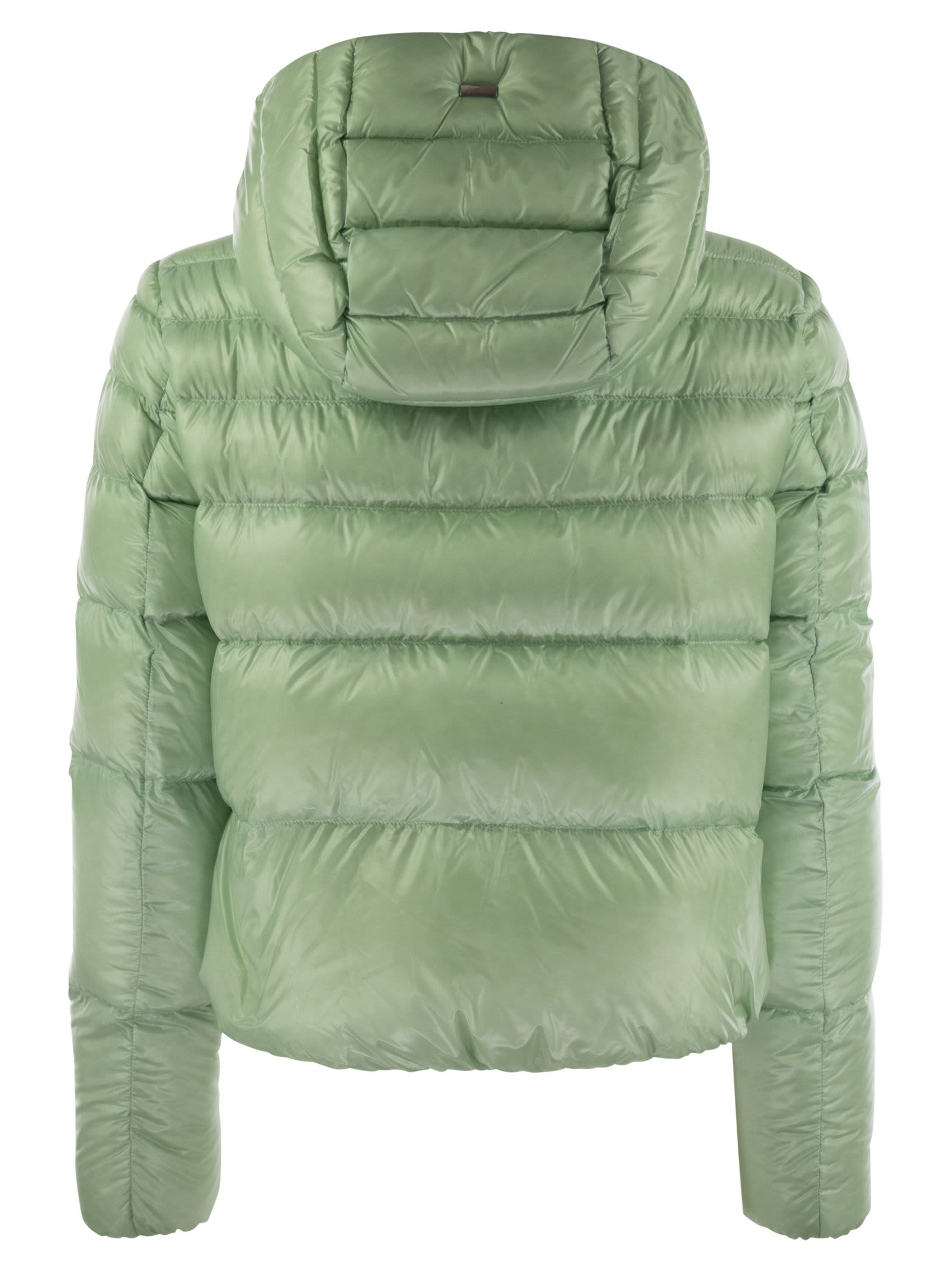 Shop Herno Ultralight Nylon Bomber Jacket With Hood In Green