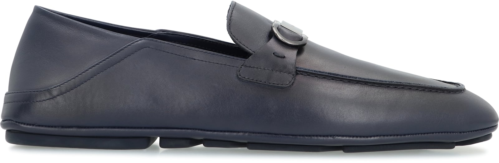 Ferragamo Gancini Leather Loafers In Blue