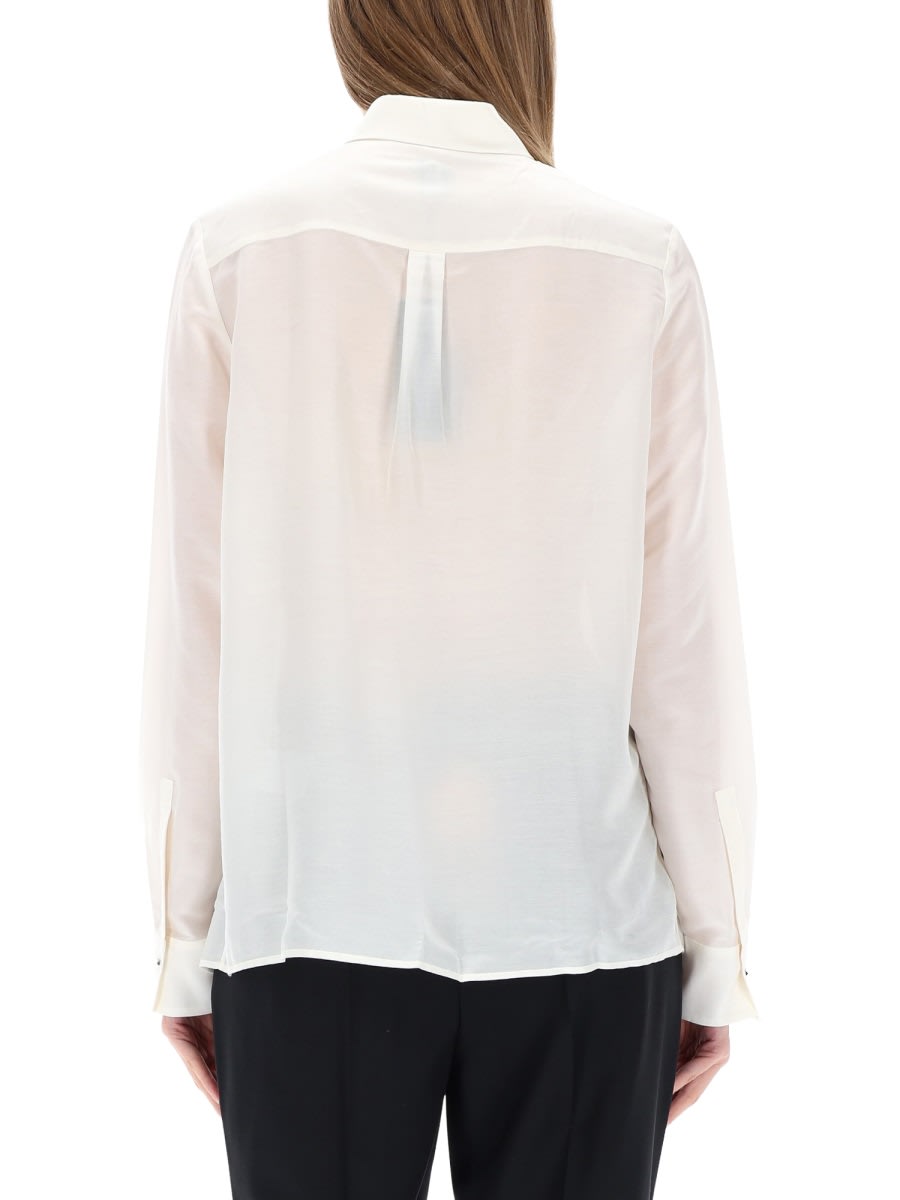 Hugo Boss Sheer Long Sleeve Top With Buttoned Cuffs In White