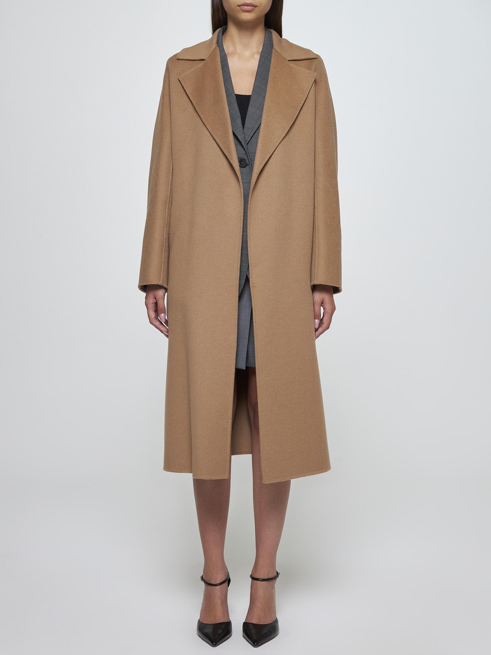 Shop Max Mara Cles Wool, Cashmere And Silk Coat In Sabbia