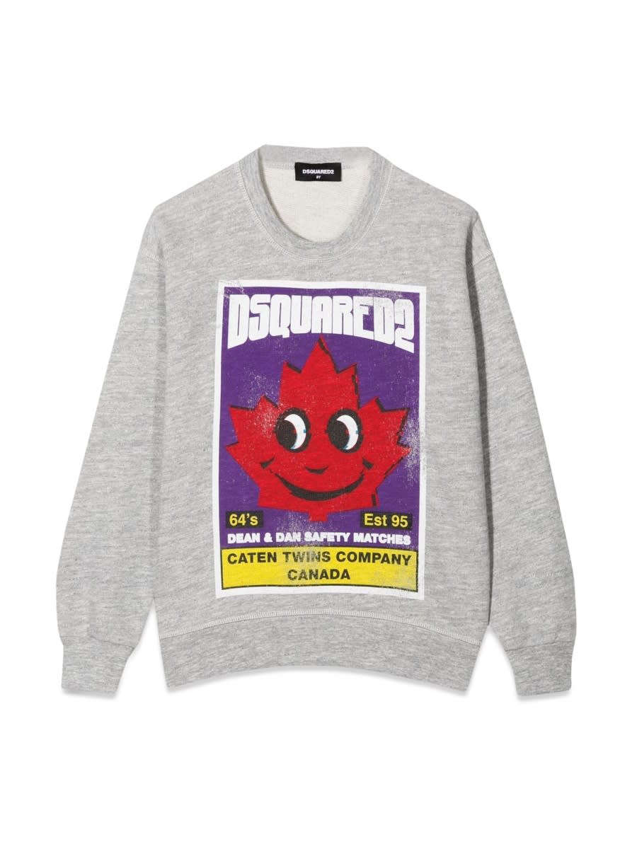 Shop Dsquared2 Sweatshirt Crewneck Front Leaf Print In Grey