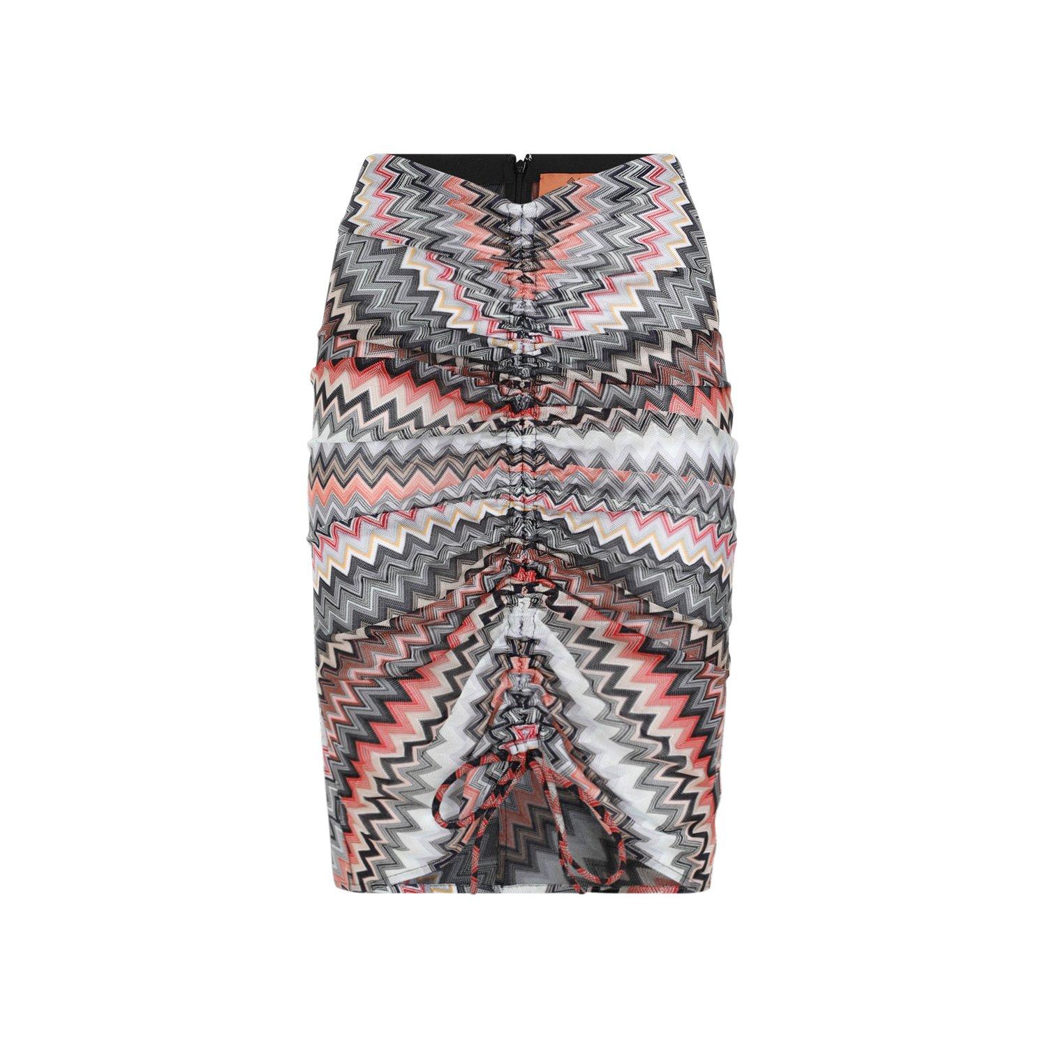 Zigzag Printed Ruched-detail Midi Skirt