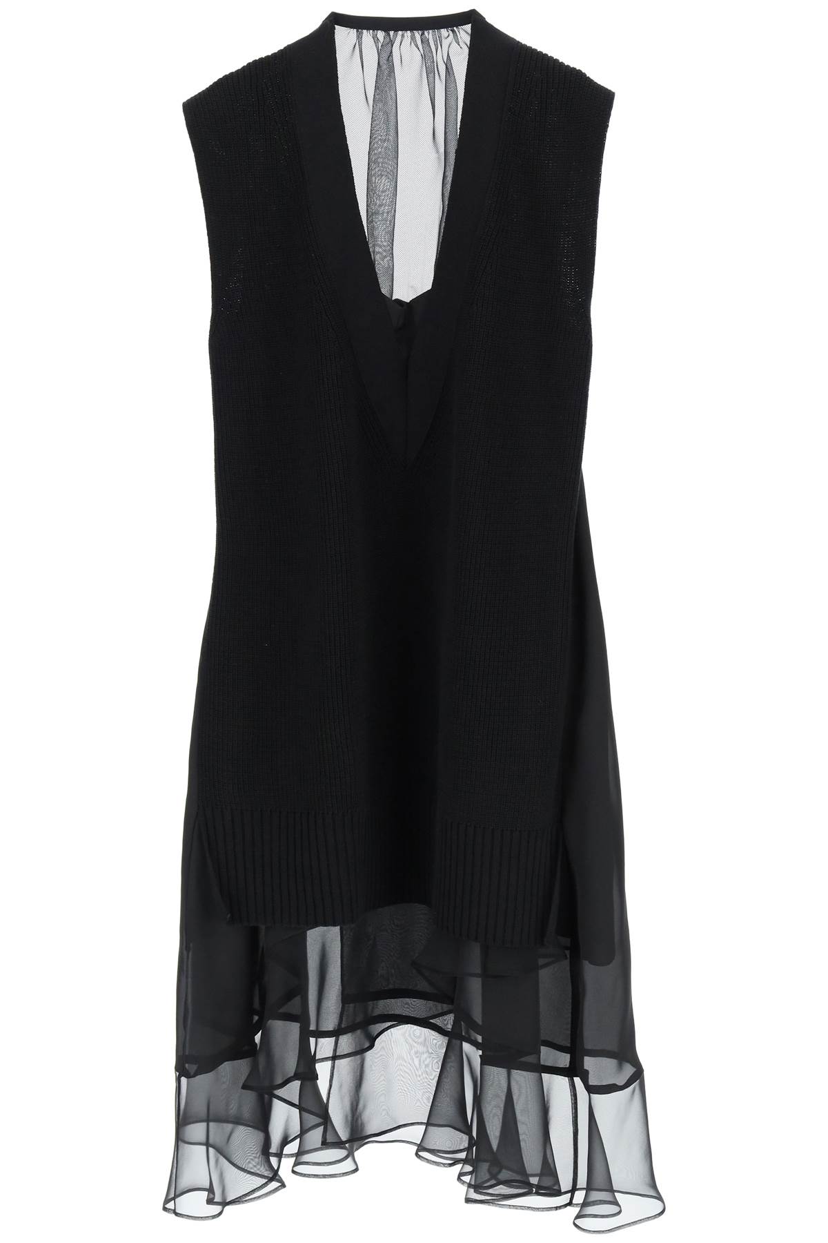 Shop Sacai Midi Dress With Knitted Panel In Black Black (black)