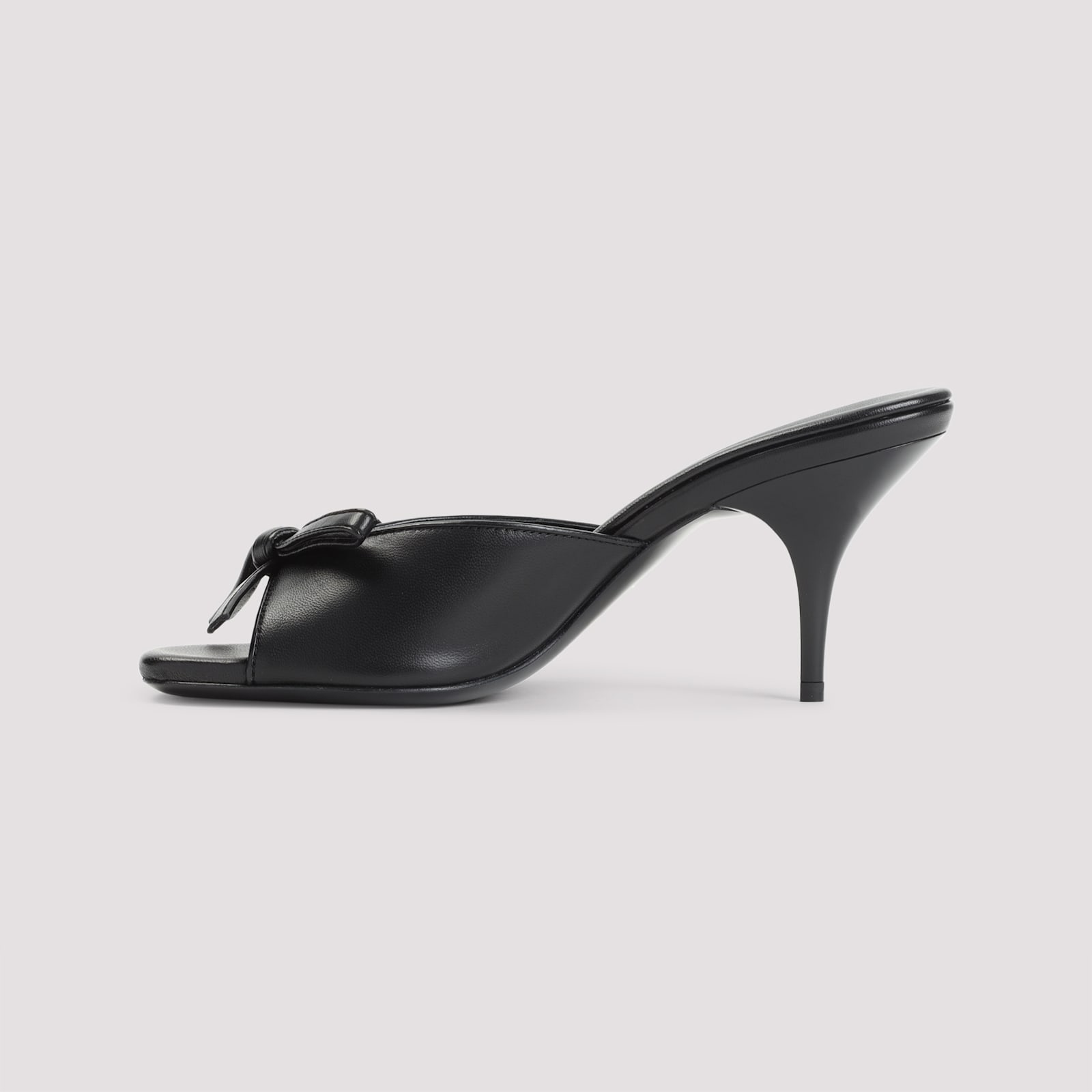 Miu Miu Lamb Leather Slippers Bow Open Toe Stiletto In Black