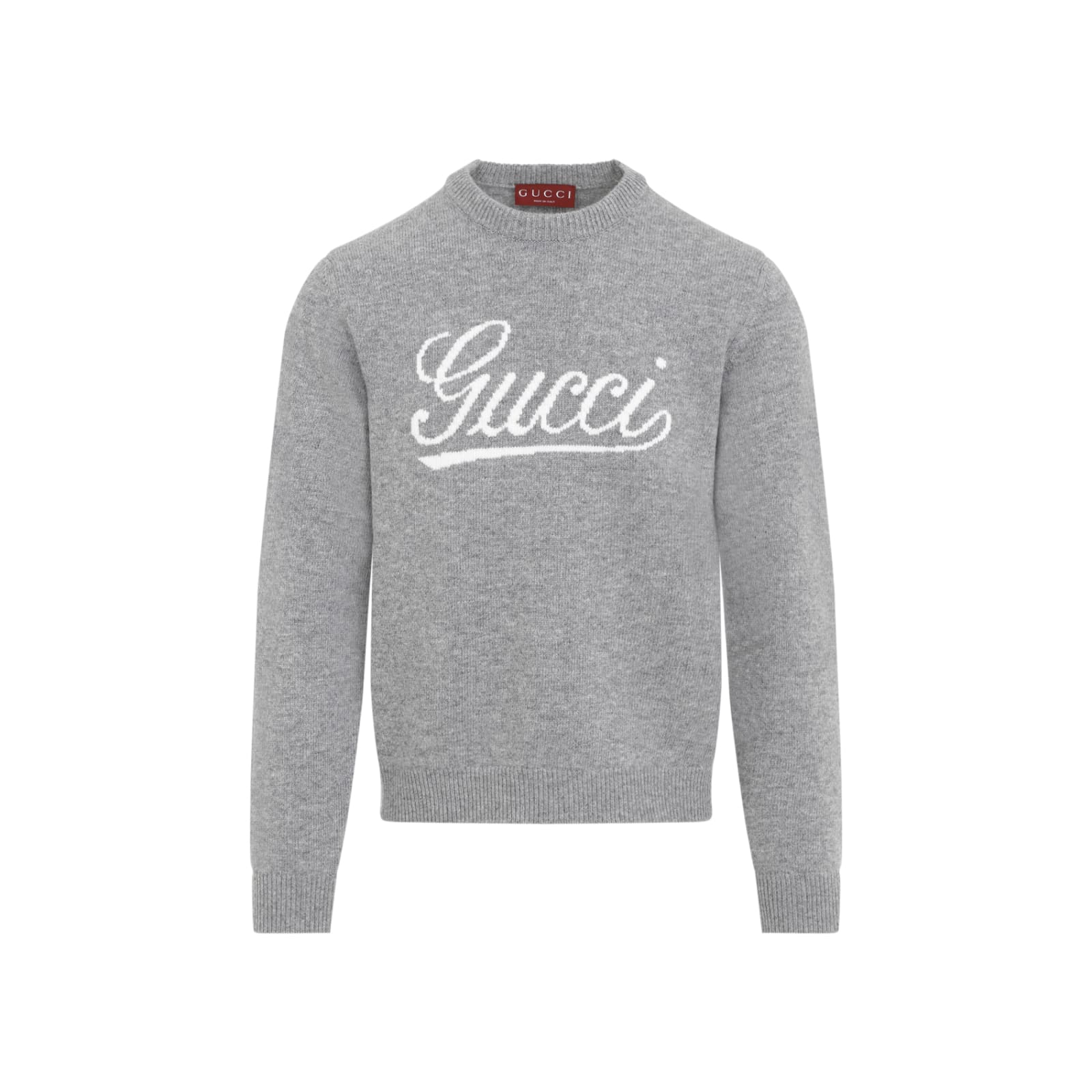 Shop Gucci L/s Crewneck Sweater In Grey White