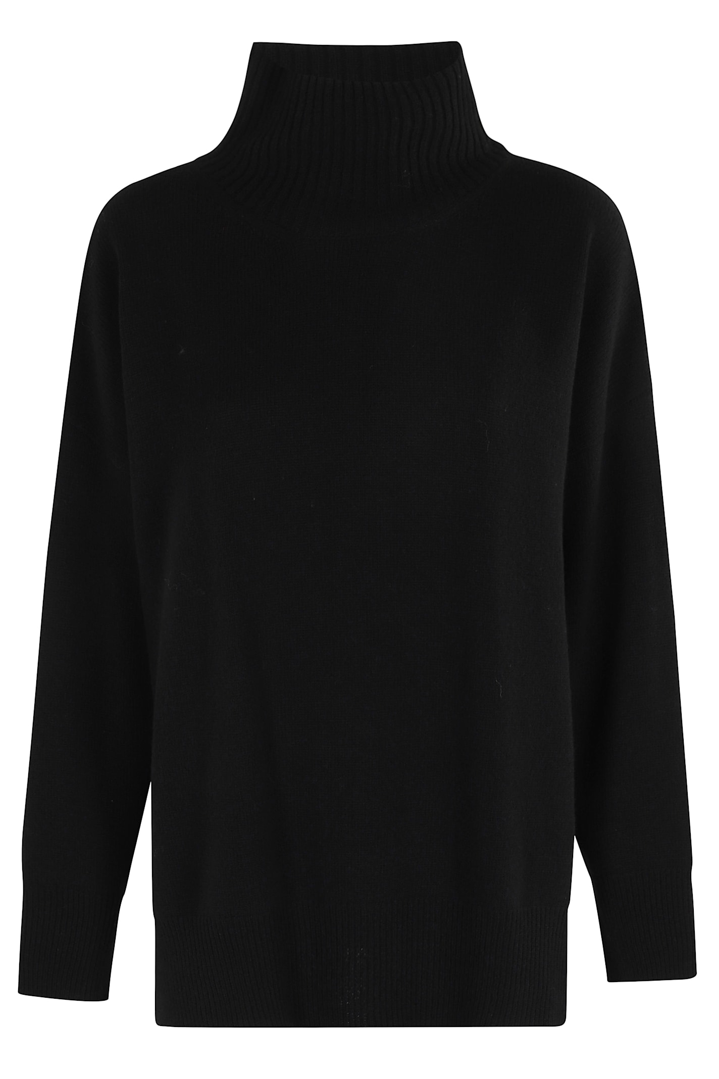 Roberto Collina High Collar Knit Top With Side Slits In Black