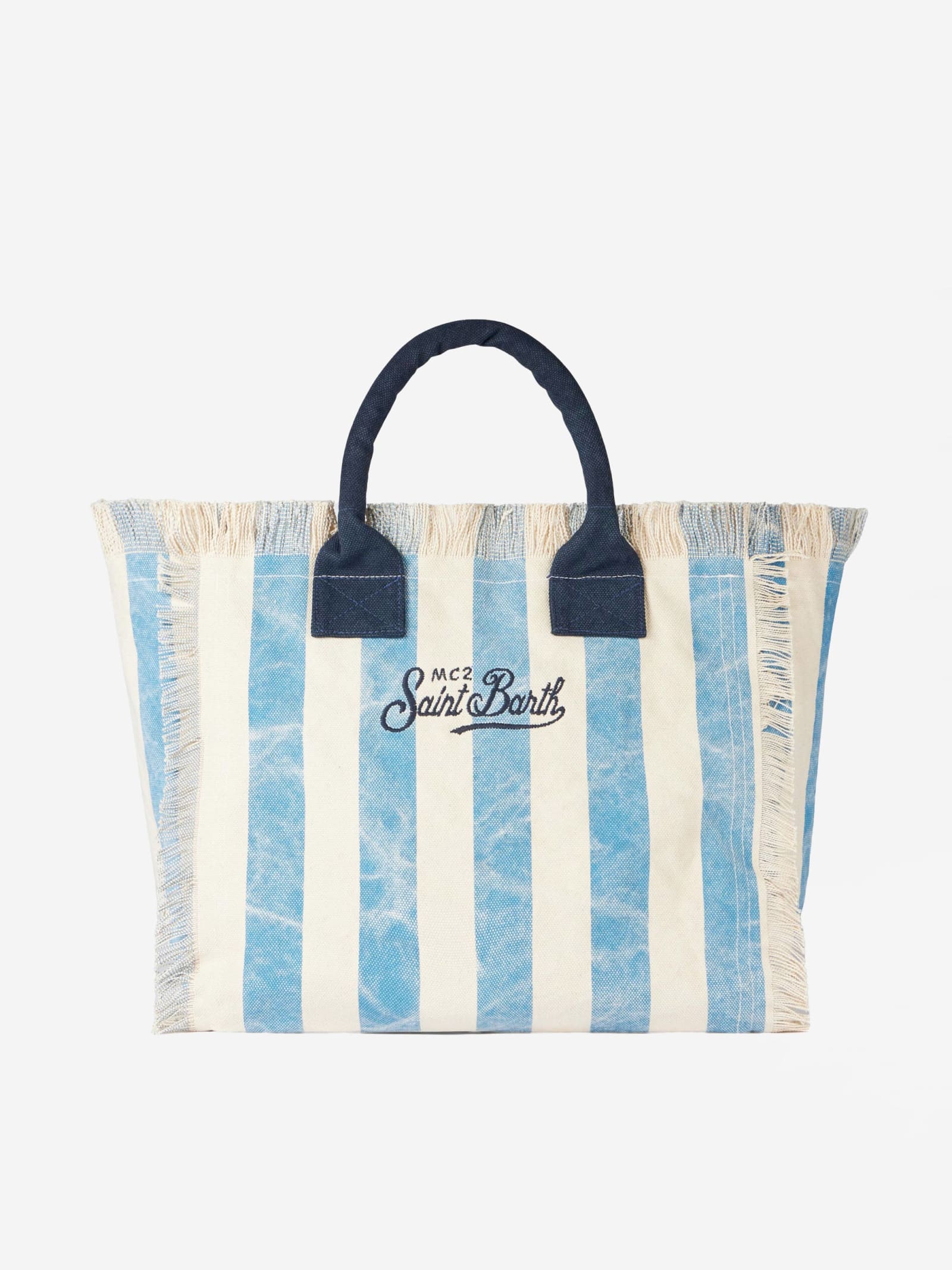 Shop Mc2 Saint Barth Vanity Canvas Shoulder Bag With Forte Dei Marmi Print In Blue
