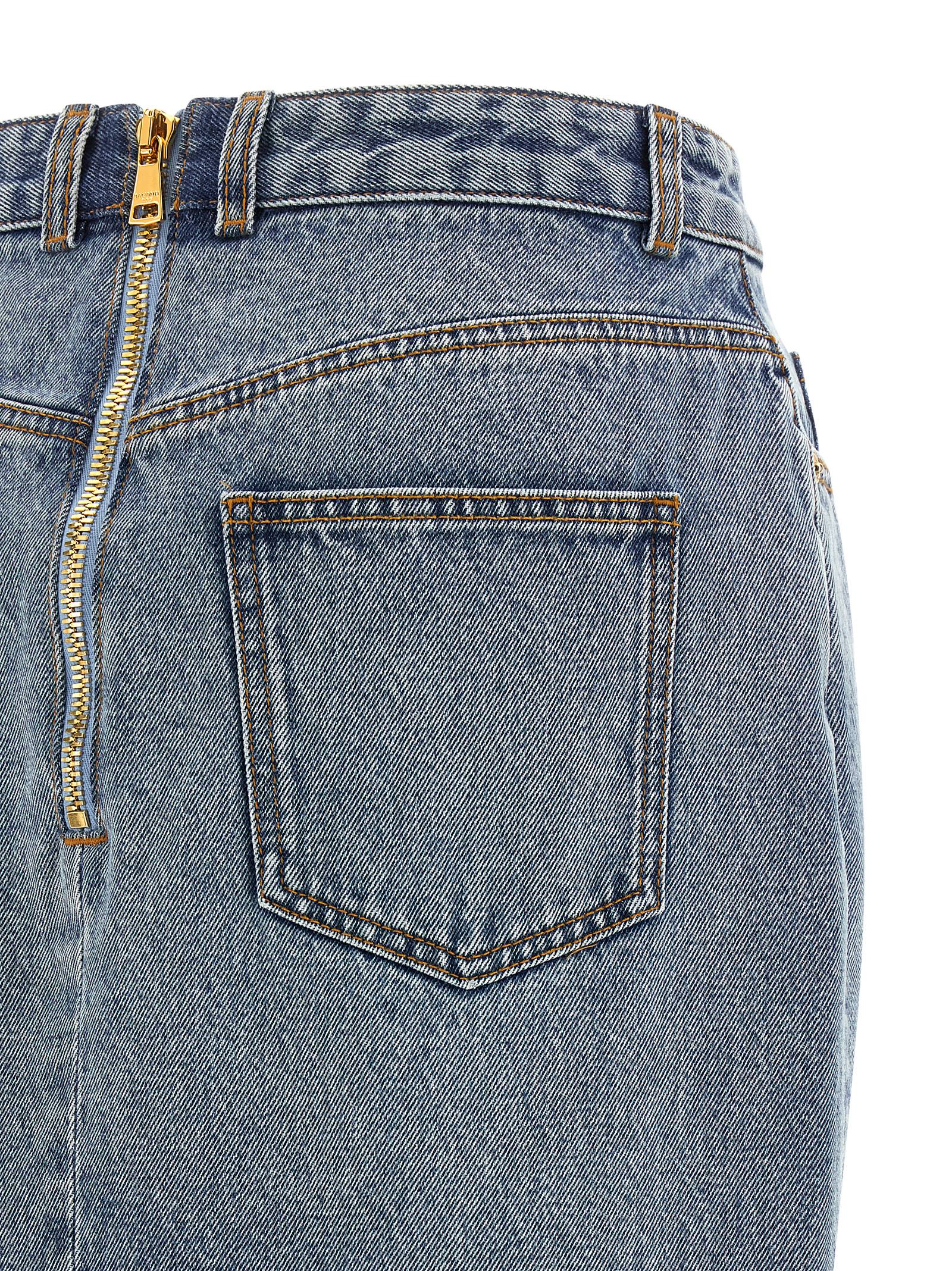 Balmain Denim Skirt Featuring Pockets And Button Accents In Blue
