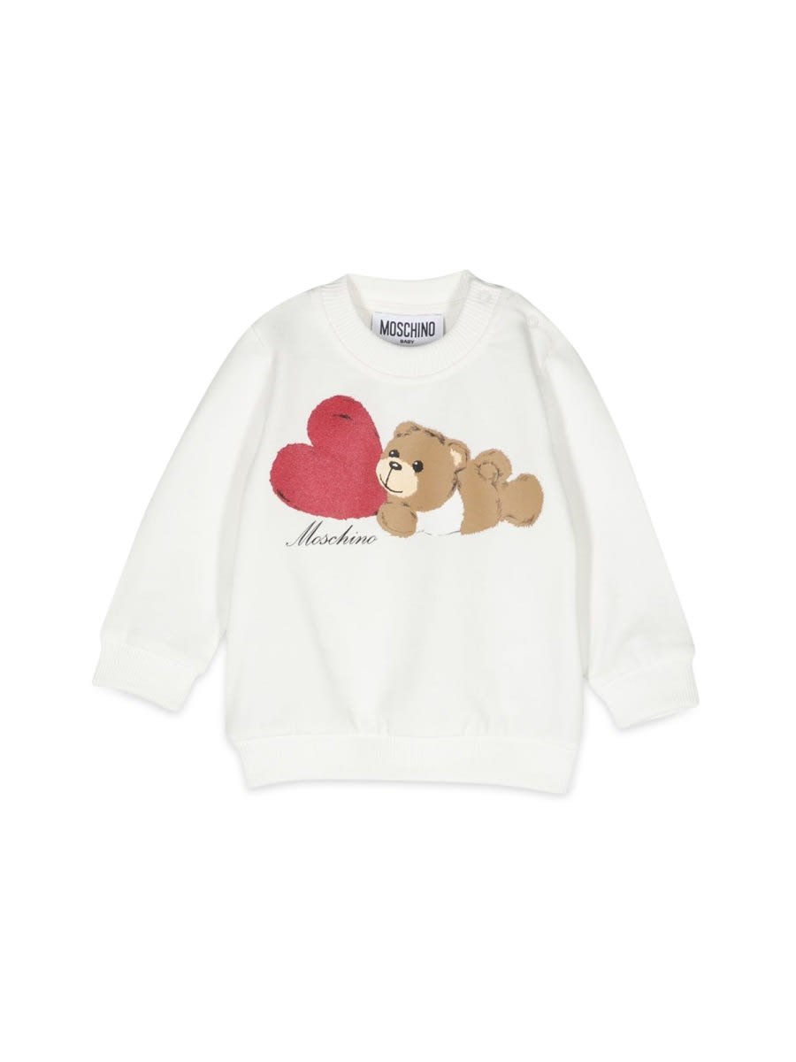 Shop Moschino Teddy Bear Crewneck Sweatshirt In White