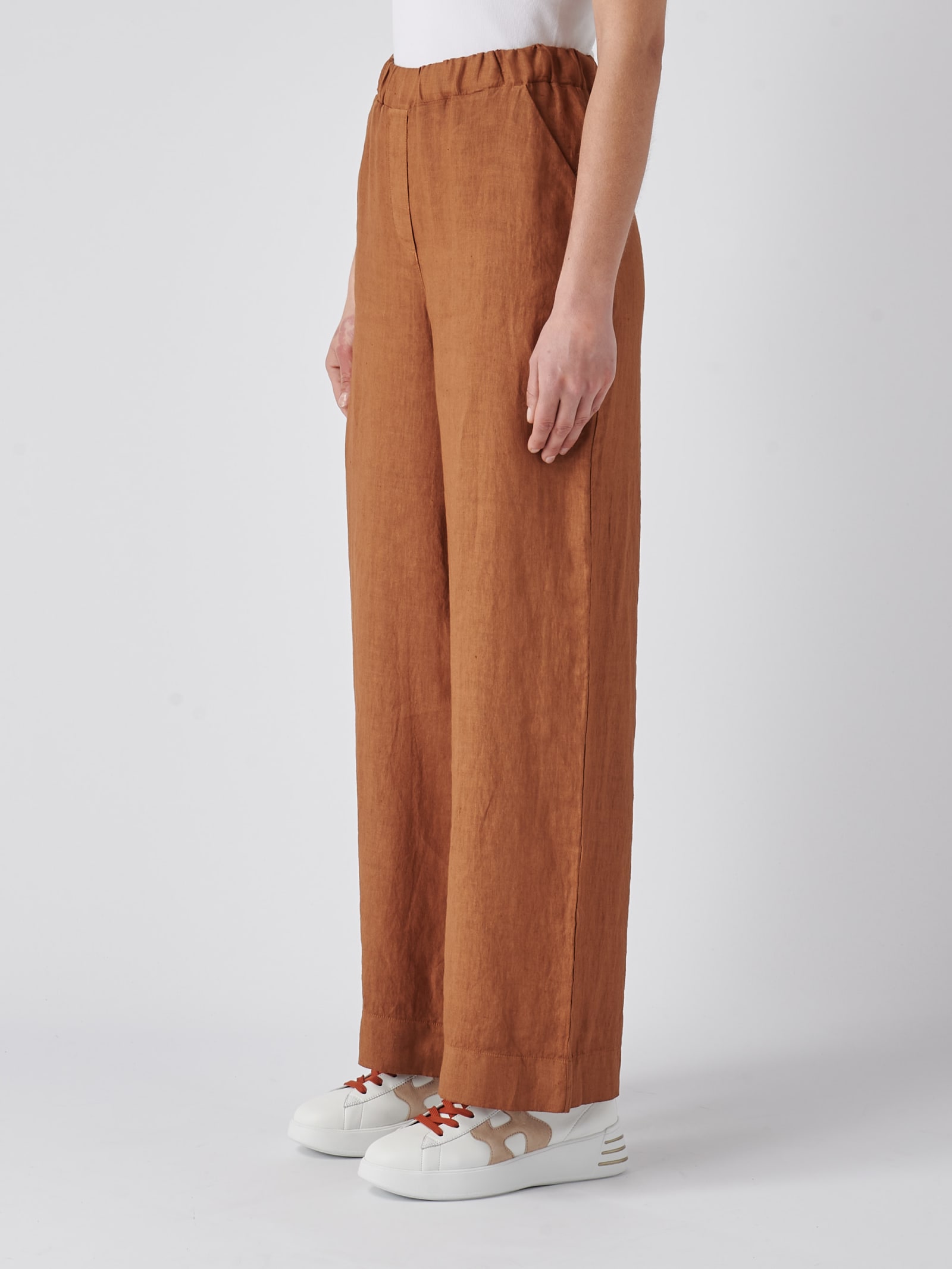 Shop Gran Sasso Linen Trousers In Tabacco