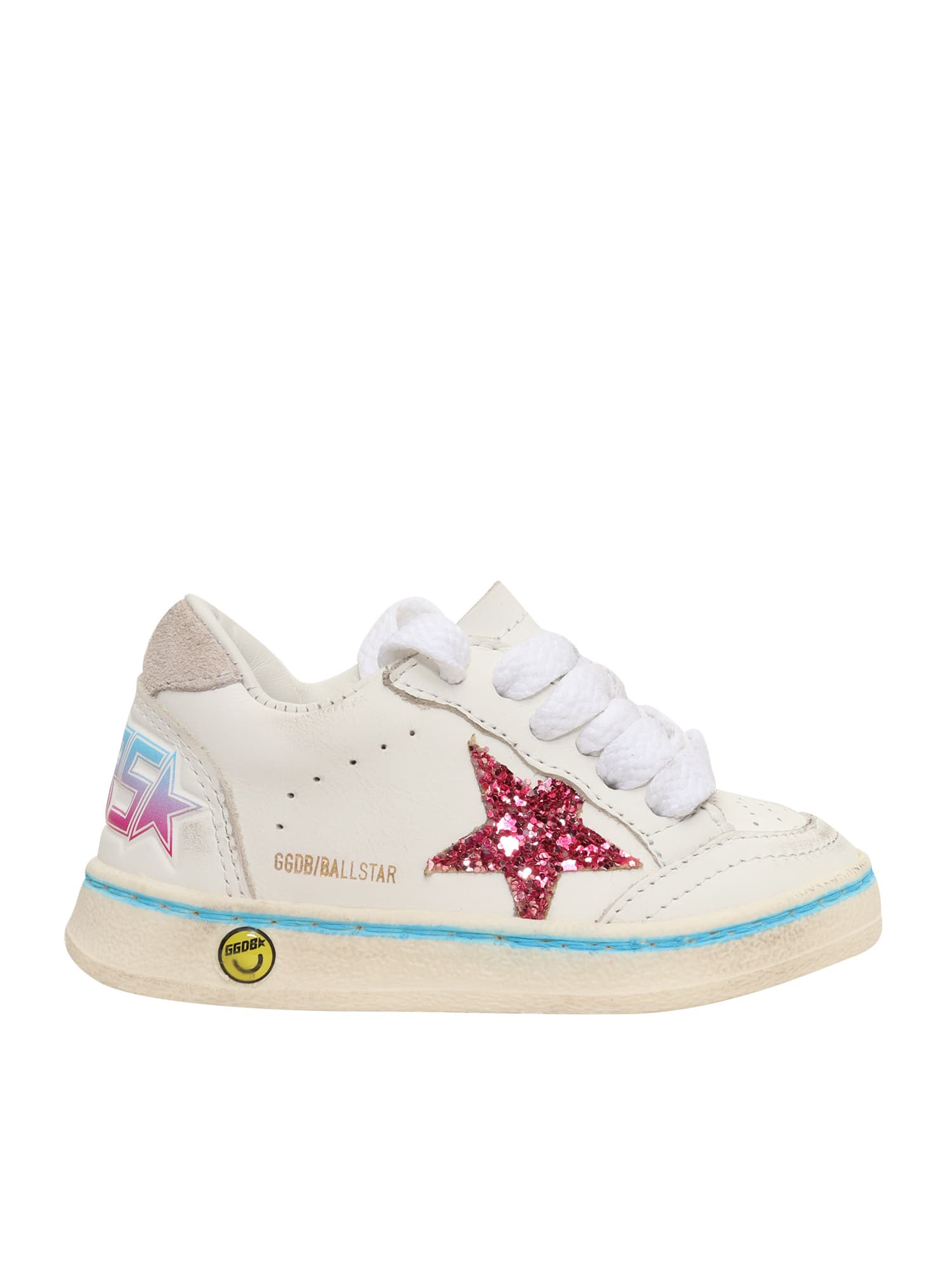 Golden Goose Kids' Ballstar Leather Upper Toe And Spur Glitter Star Suede Heel In White