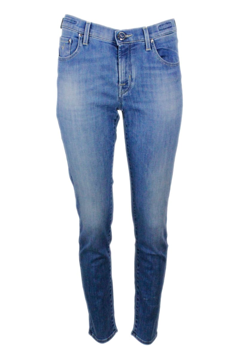 Jacob Cohen Jeans In Denim 5-pocket Regular Trousers In Stretch Cotton With Natural Indago Zip