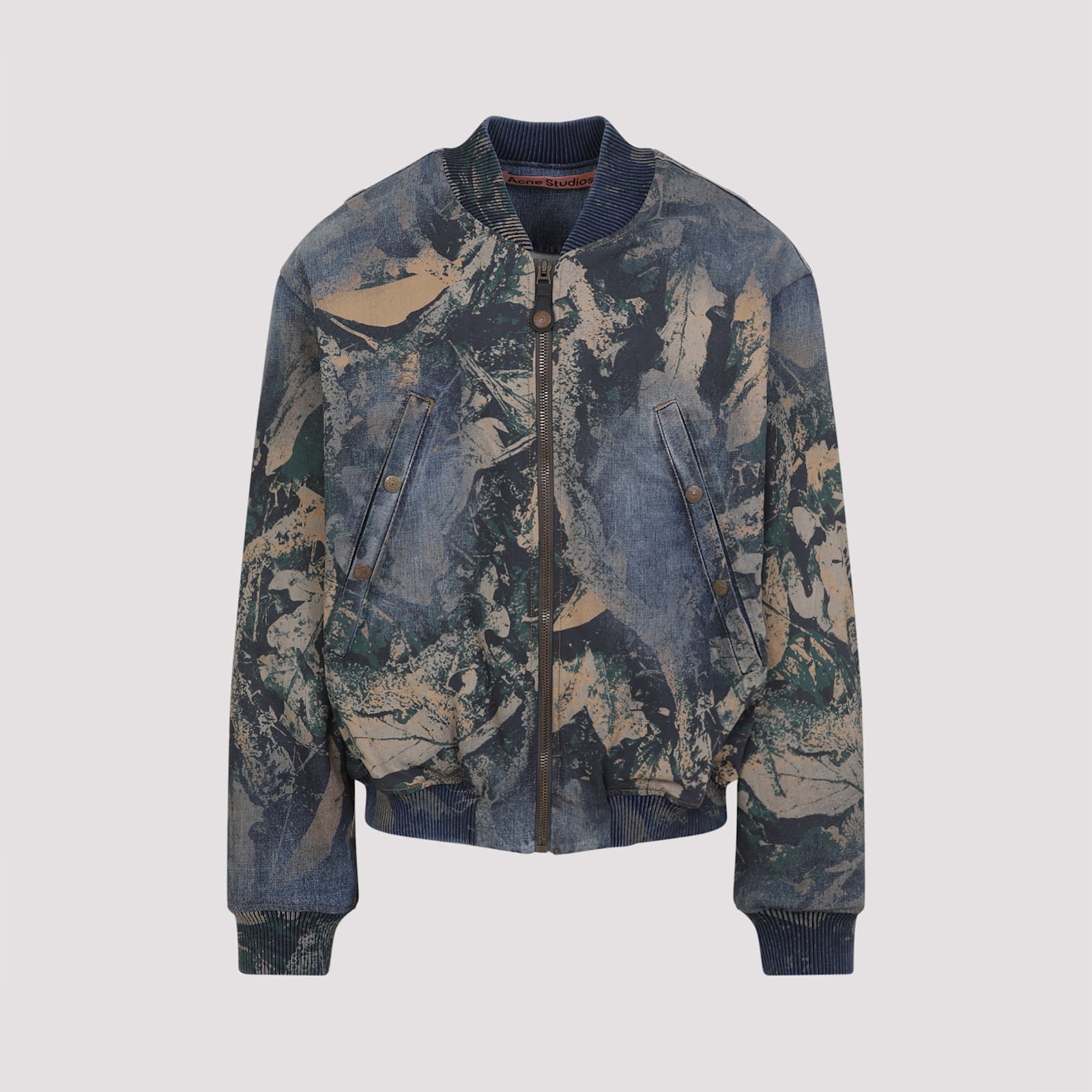 Acne Studios Graphic Print Denim Bomber Jacket In Brown