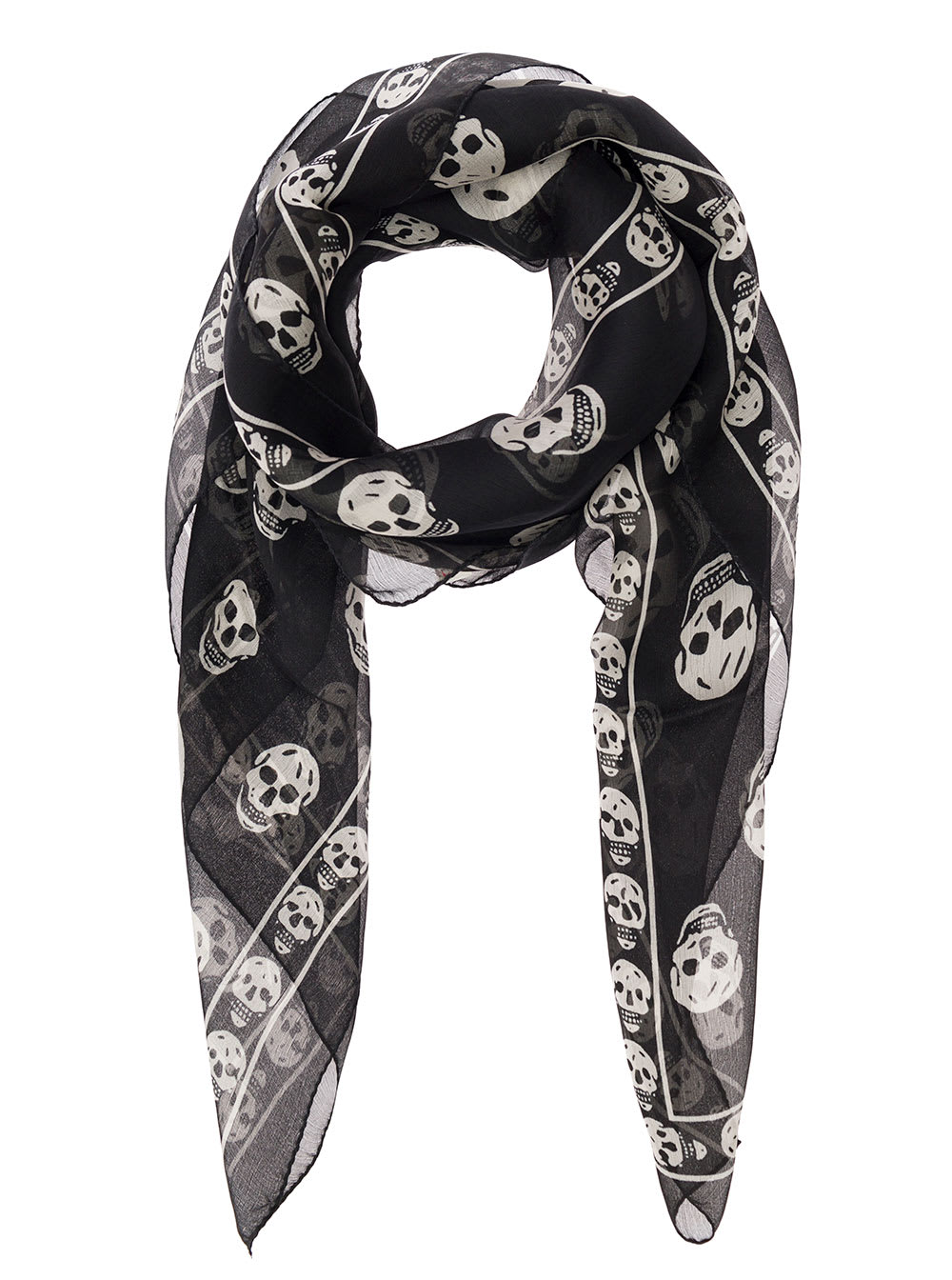 Shop Alexander Mcqueen Black Scarf With Skull Print All-over In Modal Blend Woman