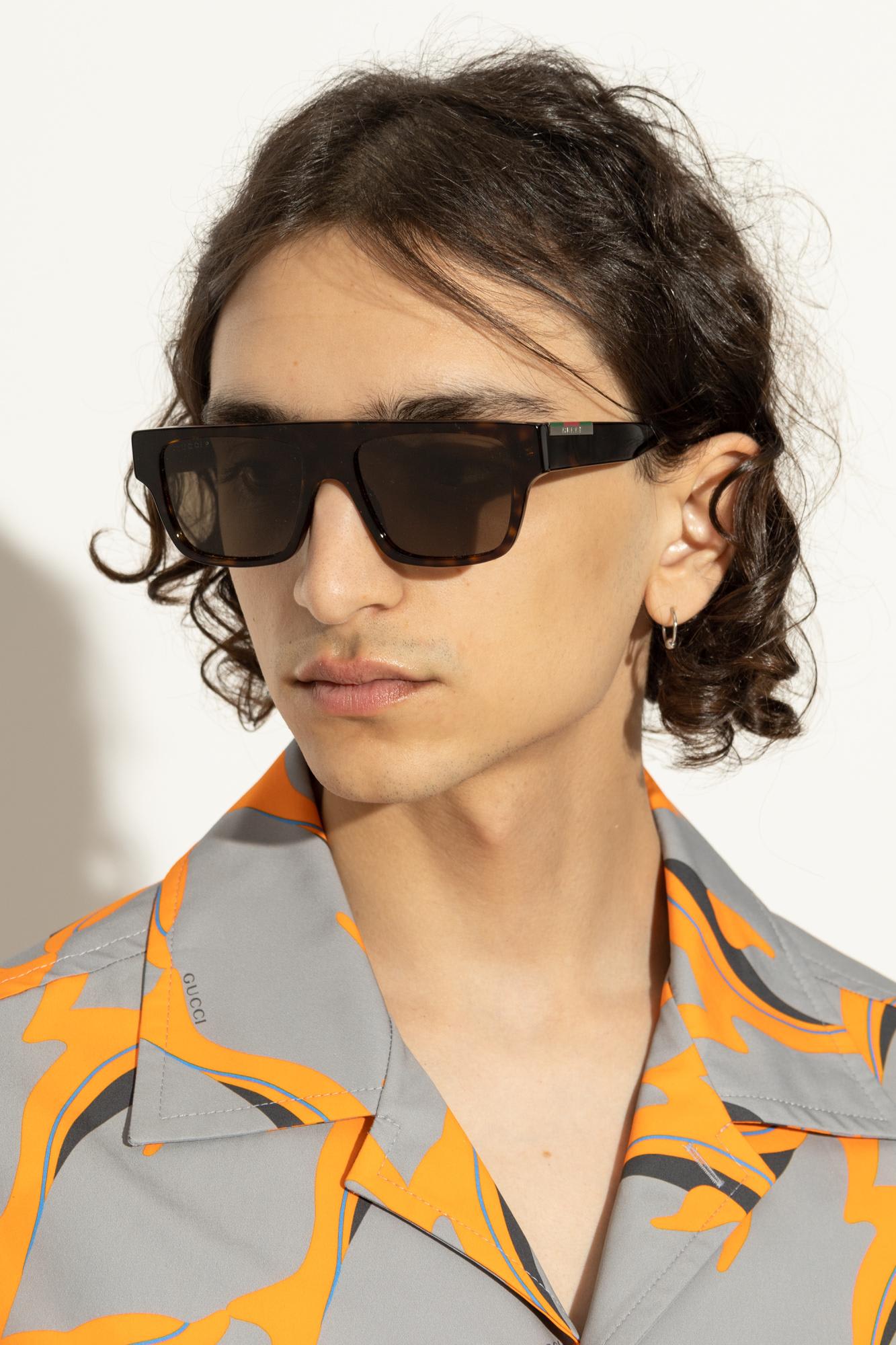 Gucci Rectangular Frame Sunglasses Tortoiseshell Pattern In Brown