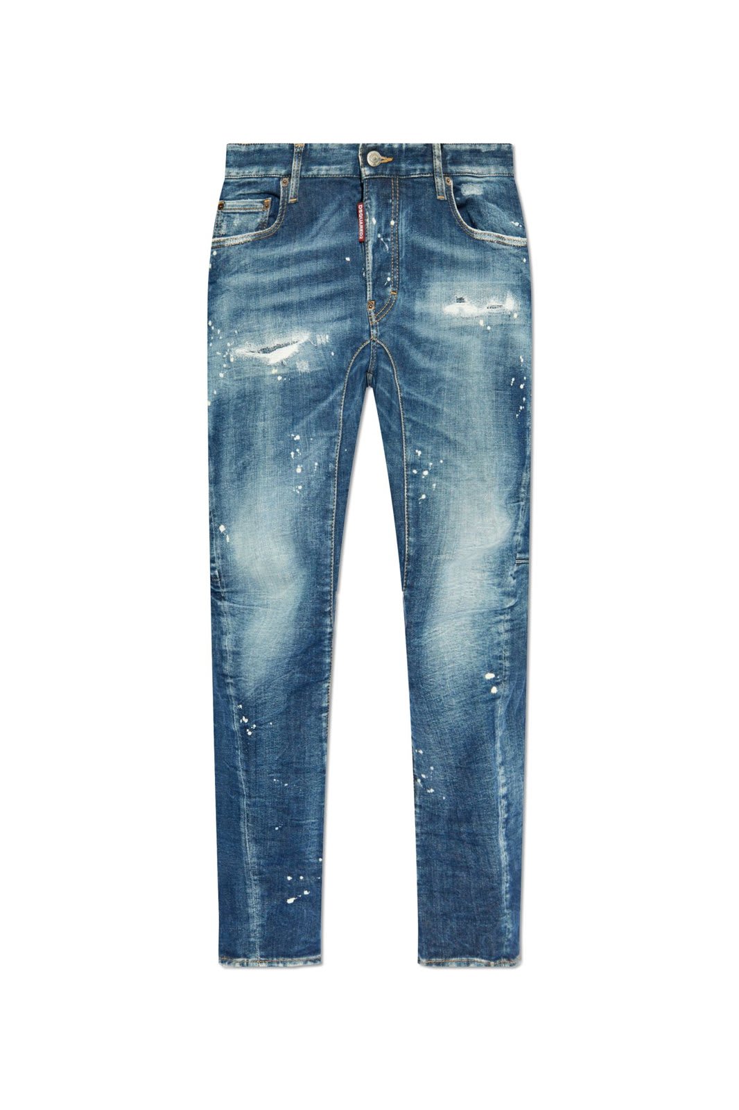 Shop Dsquared2 Logo Patch Distressed Skinny Jeans In Navy Blue