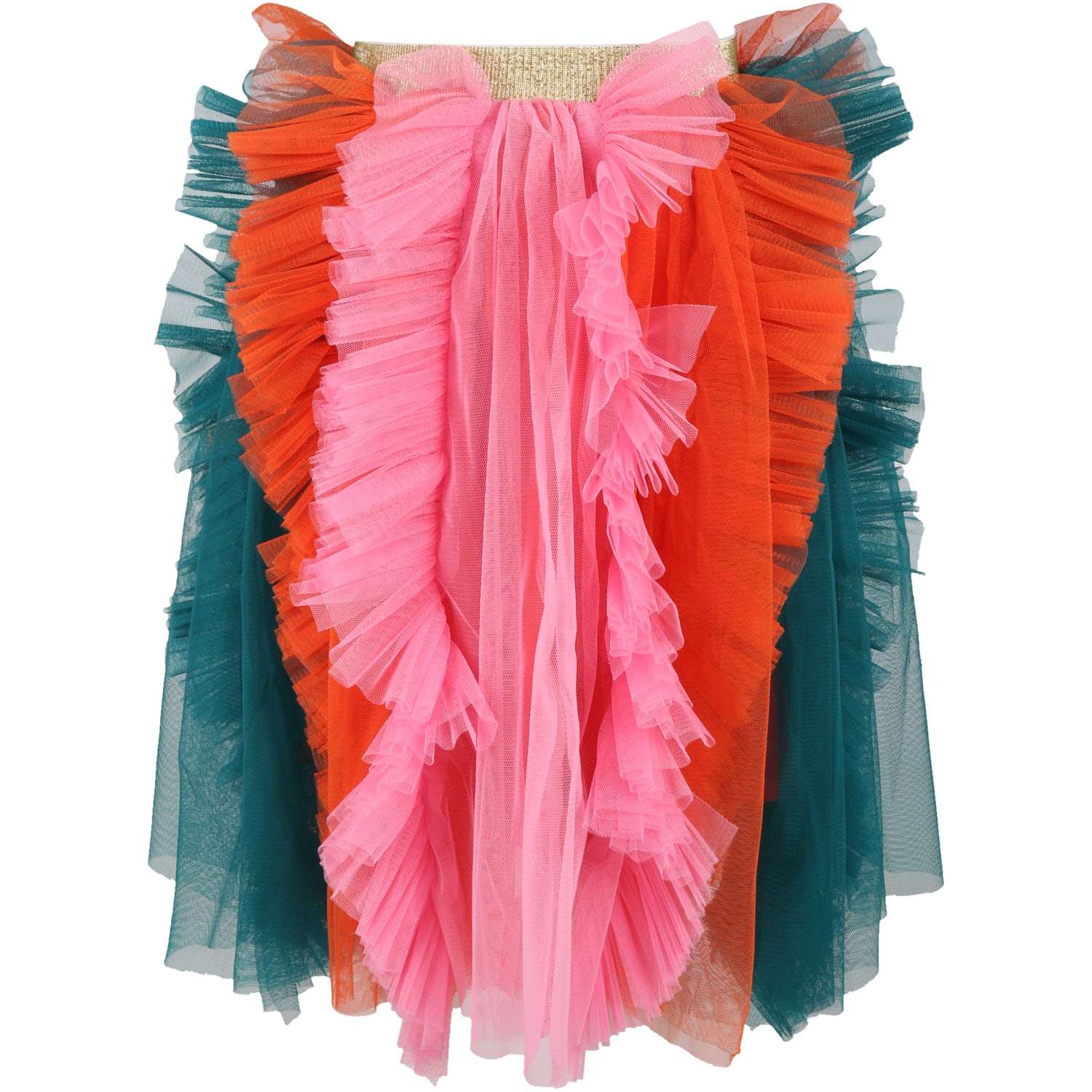 Raspberry Plum Multicolor Skirt For Kids With Tulle Ruffles