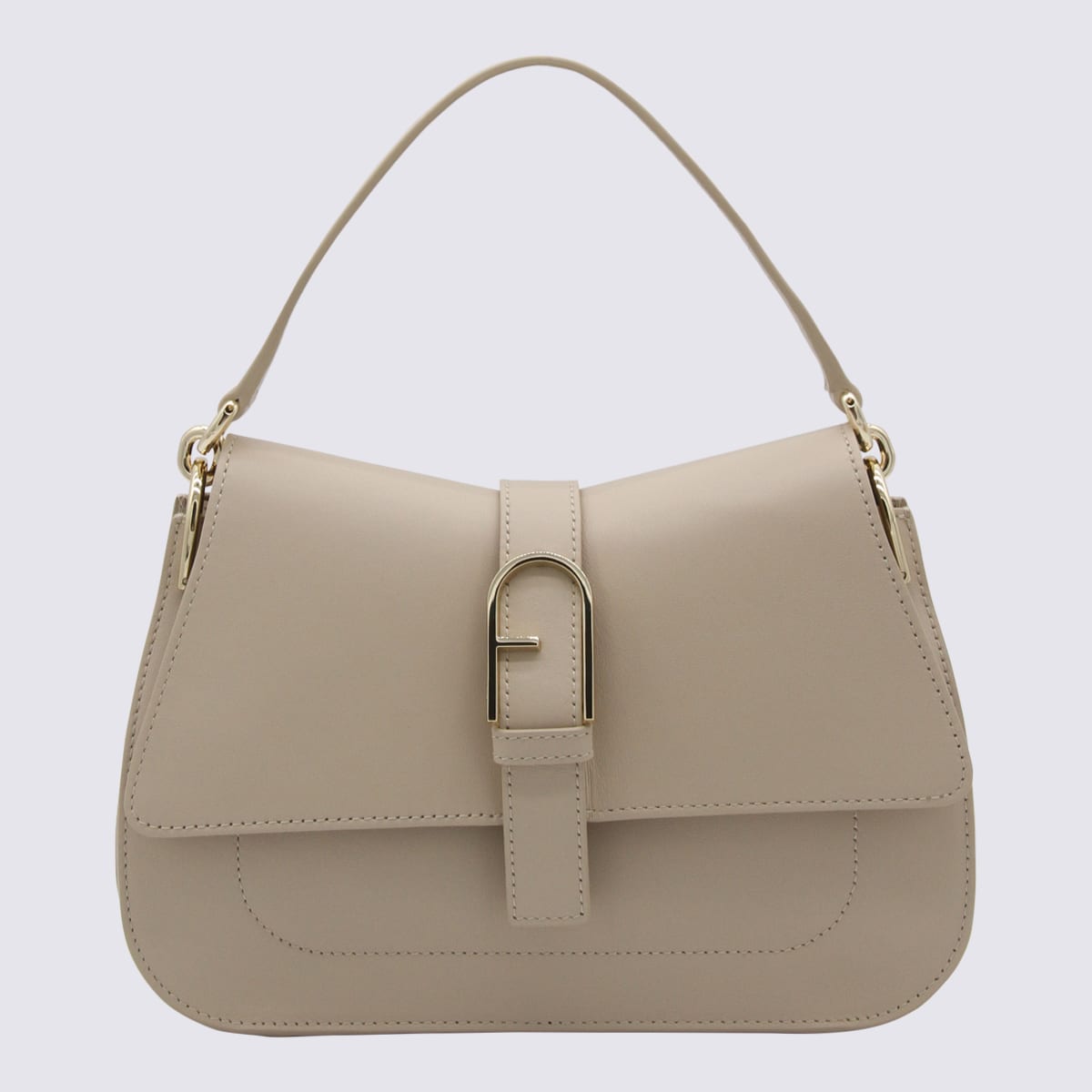 Shop Furla Cream Leather Flow Bag In Avena