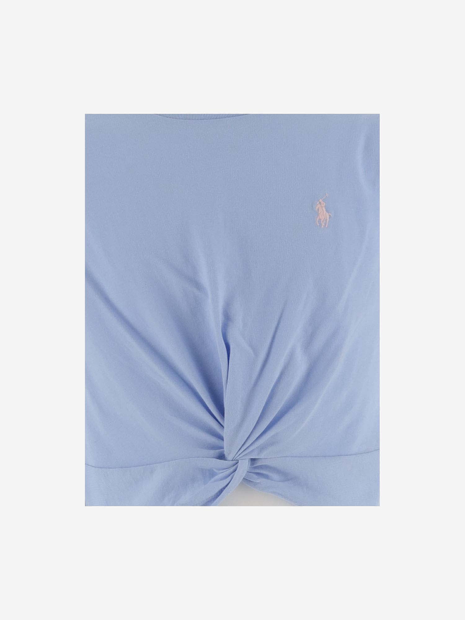 Shop Polo Ralph Lauren Cotton Crop T-shirt With Logo In Clear Blue