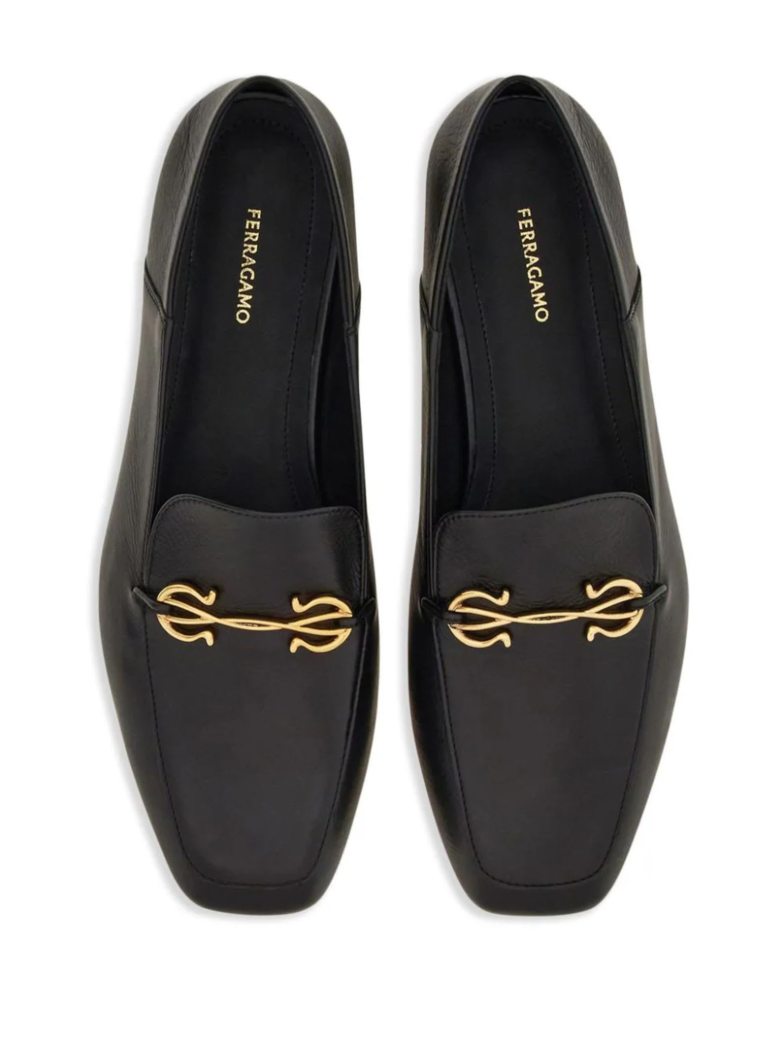 Shop Ferragamo Black Calf Leather Loafers