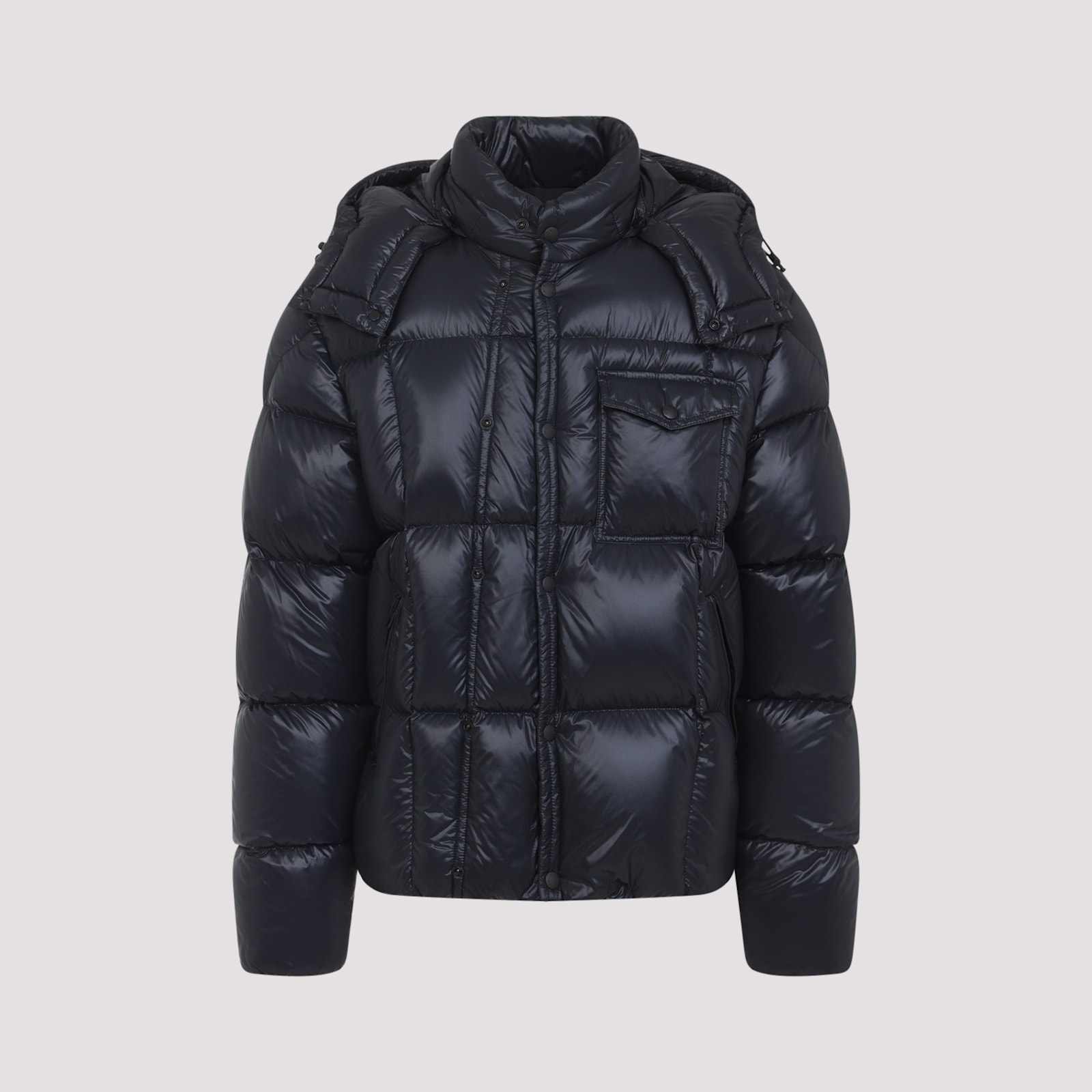 Moncler Padded Hooded Coat With Flap Pocket In Black