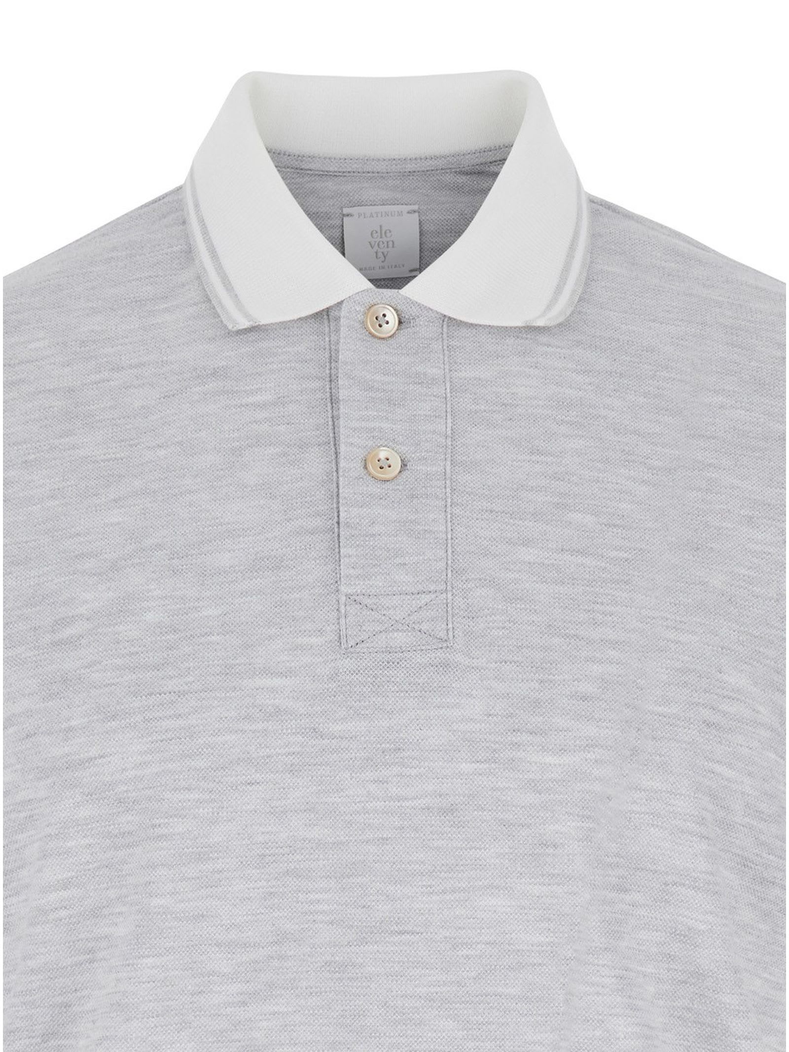 Eleventy Grey Polo Shirt With Classic Collar In And Front Button Closure In Cotton Man In Grey
