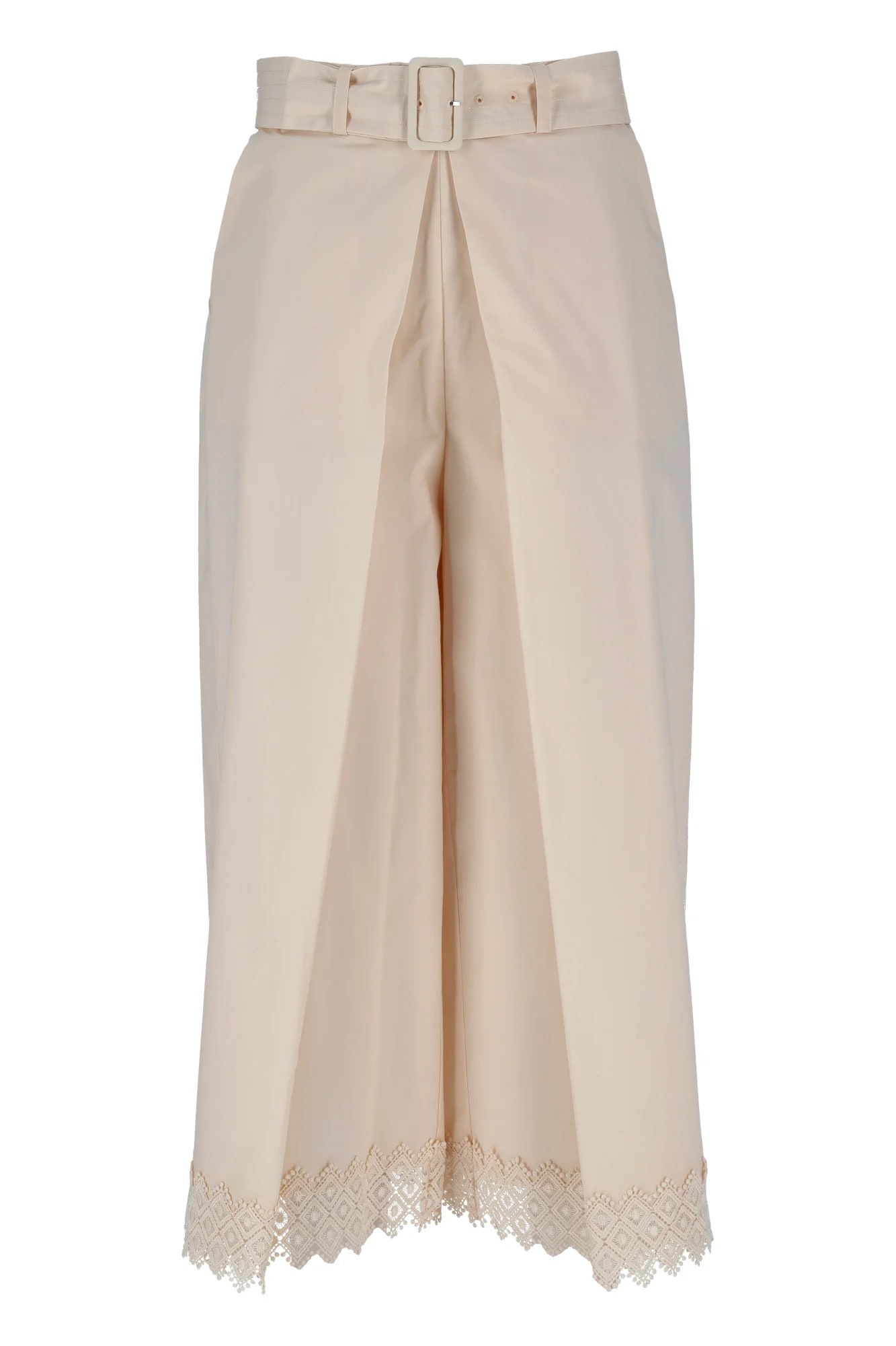 Shop Twinset Trousers With Cotton Belt In Parchment