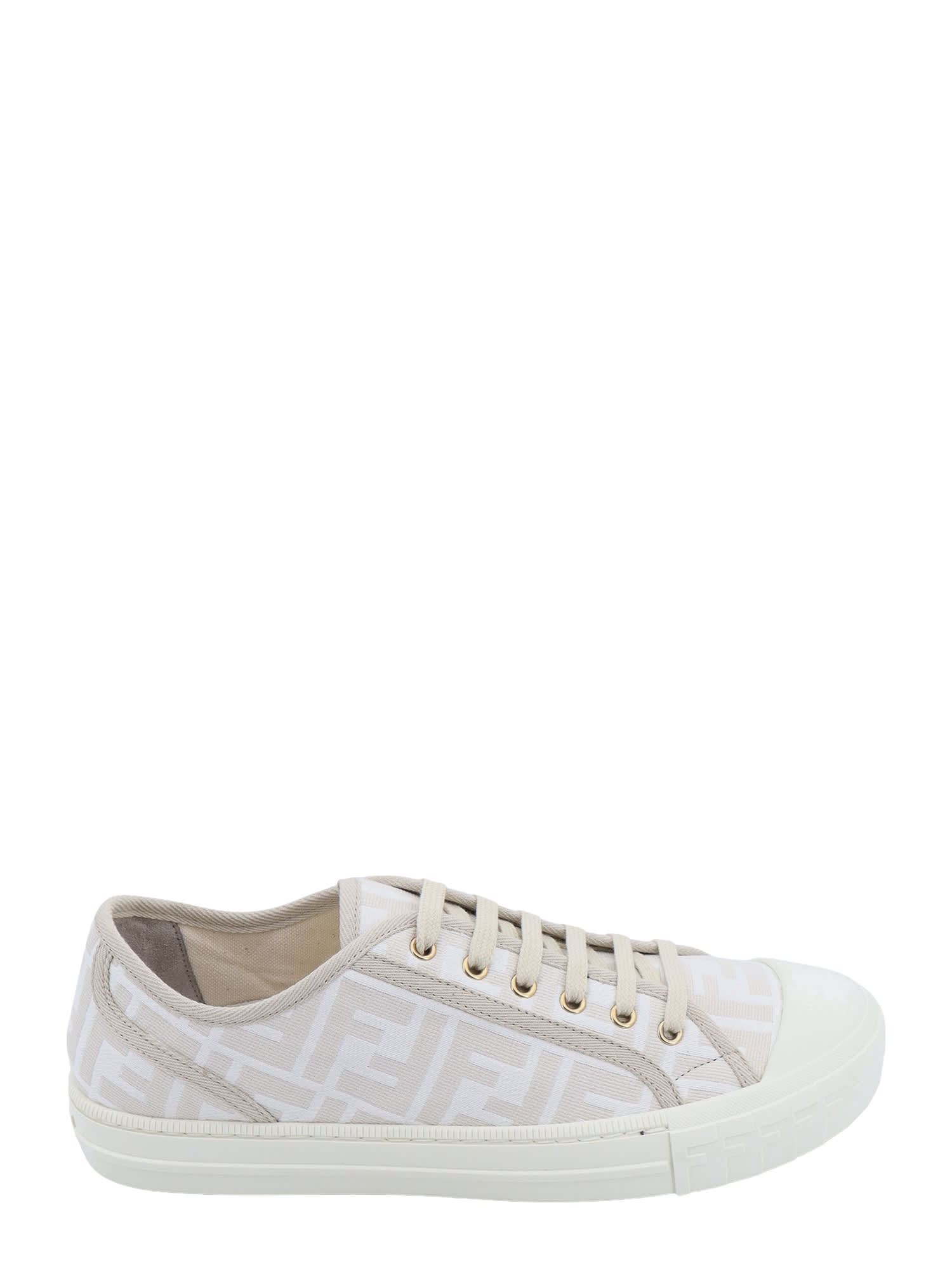 Fendi Women Embroidered Nylon Blend Dominio Sneakers In Neutral
