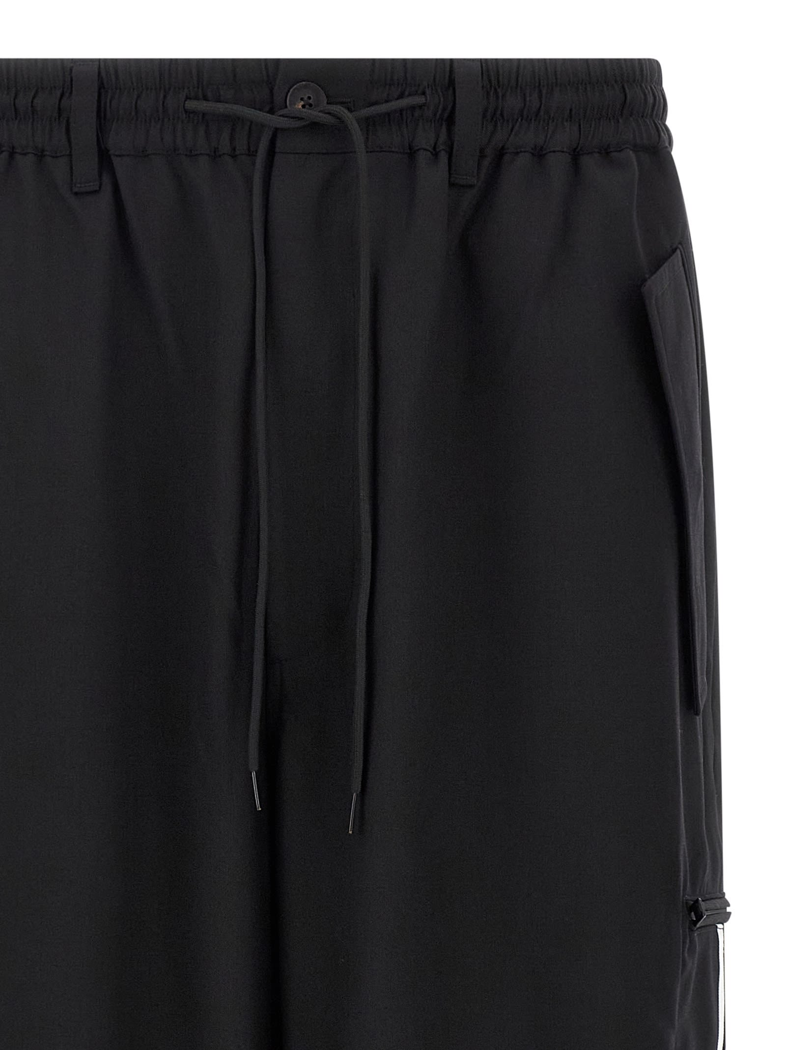 Y-3 Adidas Black Baggy Pants With Side Bands In Black