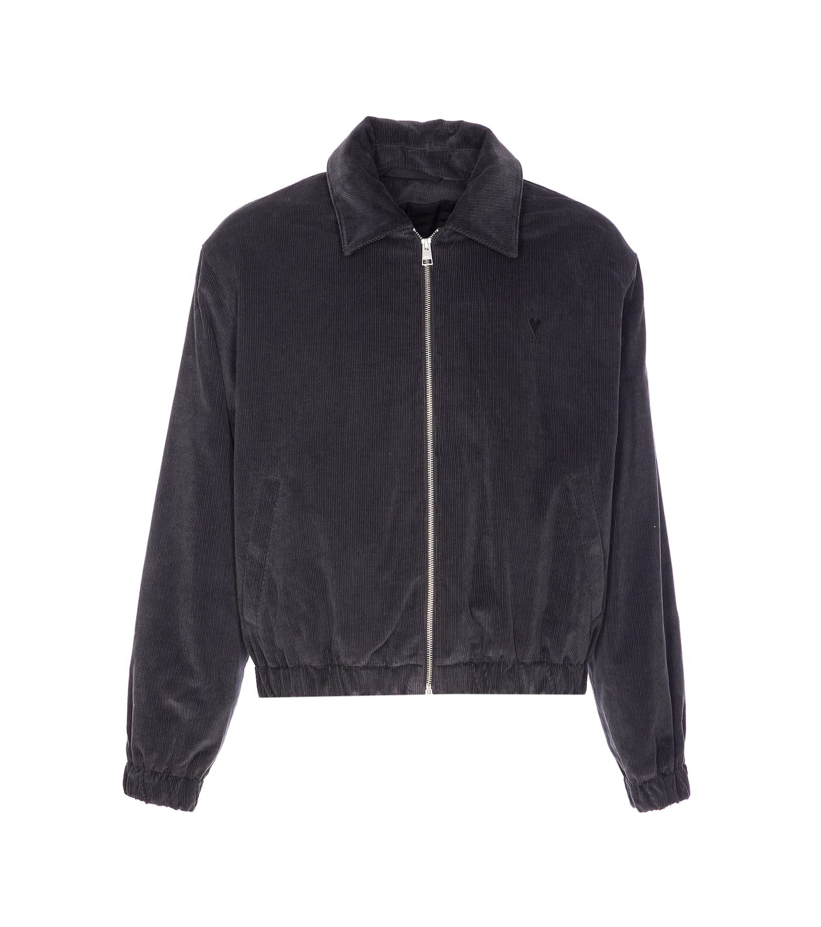 Ami Alexandre Mattiussi Corduroy Texture Jacket With Elasticated Cuffs And Hem In Gray