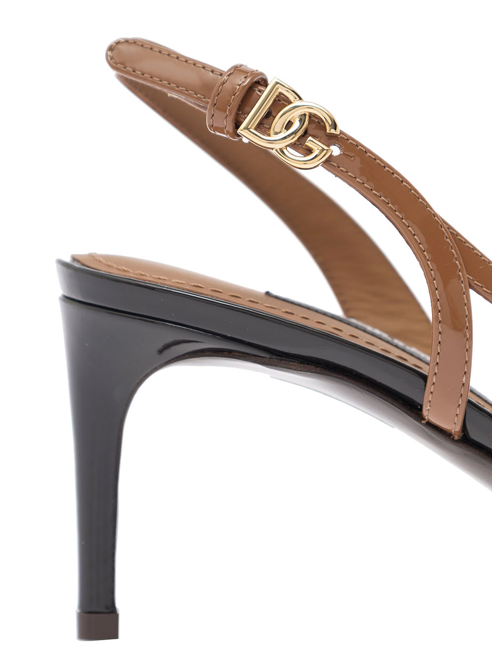 Shop Dolce & Gabbana 60 Mm Heel Lollo Last Sling Back In Patent Leather Enriched With Toe In Contrast In Caramello/nero