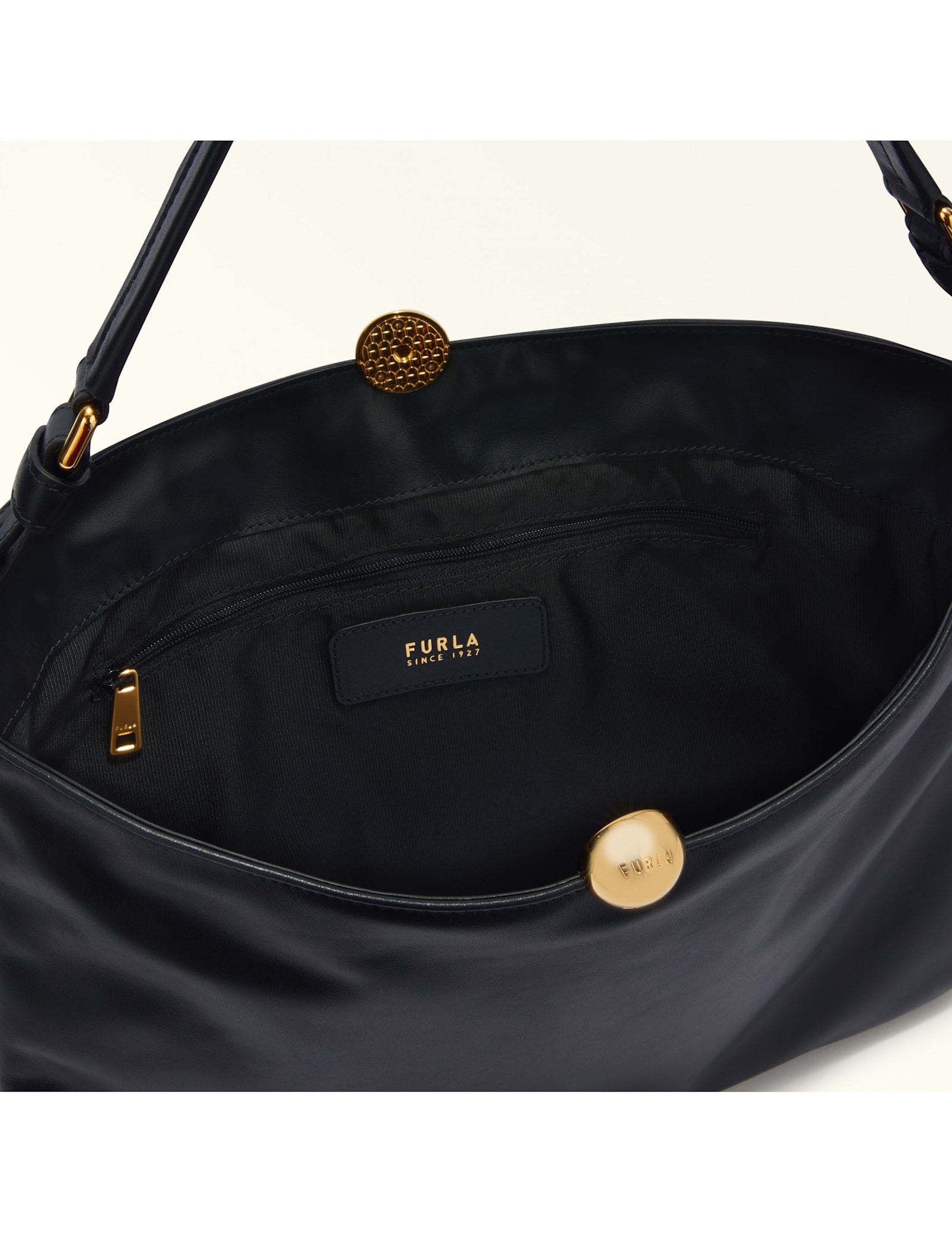 Shop Furla Sfera Soft L Shoulder Bag In Black Leather In Nero