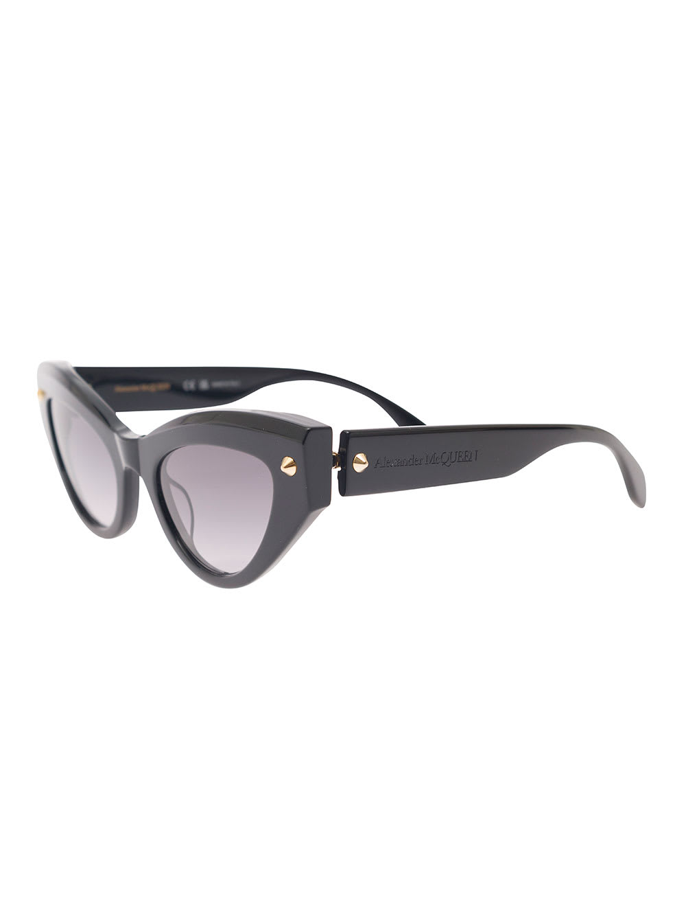 Shop Alexander Mcqueen Spike Studs Cat-eye Black Sunglasses With Studs In Plastic Woman