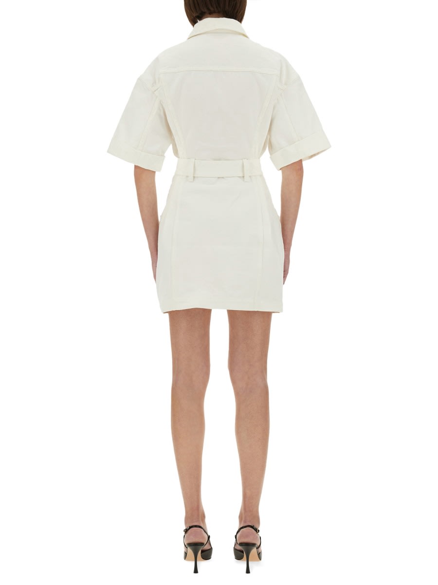 Balmain Short Dress With Belted Waist And Front Pockets In Neutral