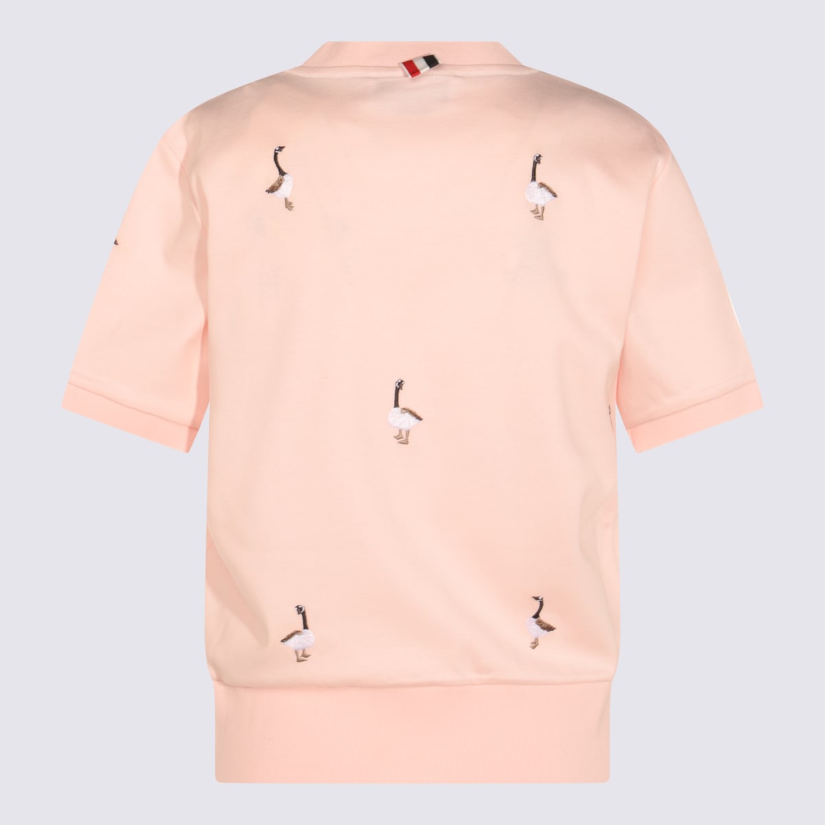 Thom Browne Embroidered Geese Short Sleeve Sweatshirt In Pink