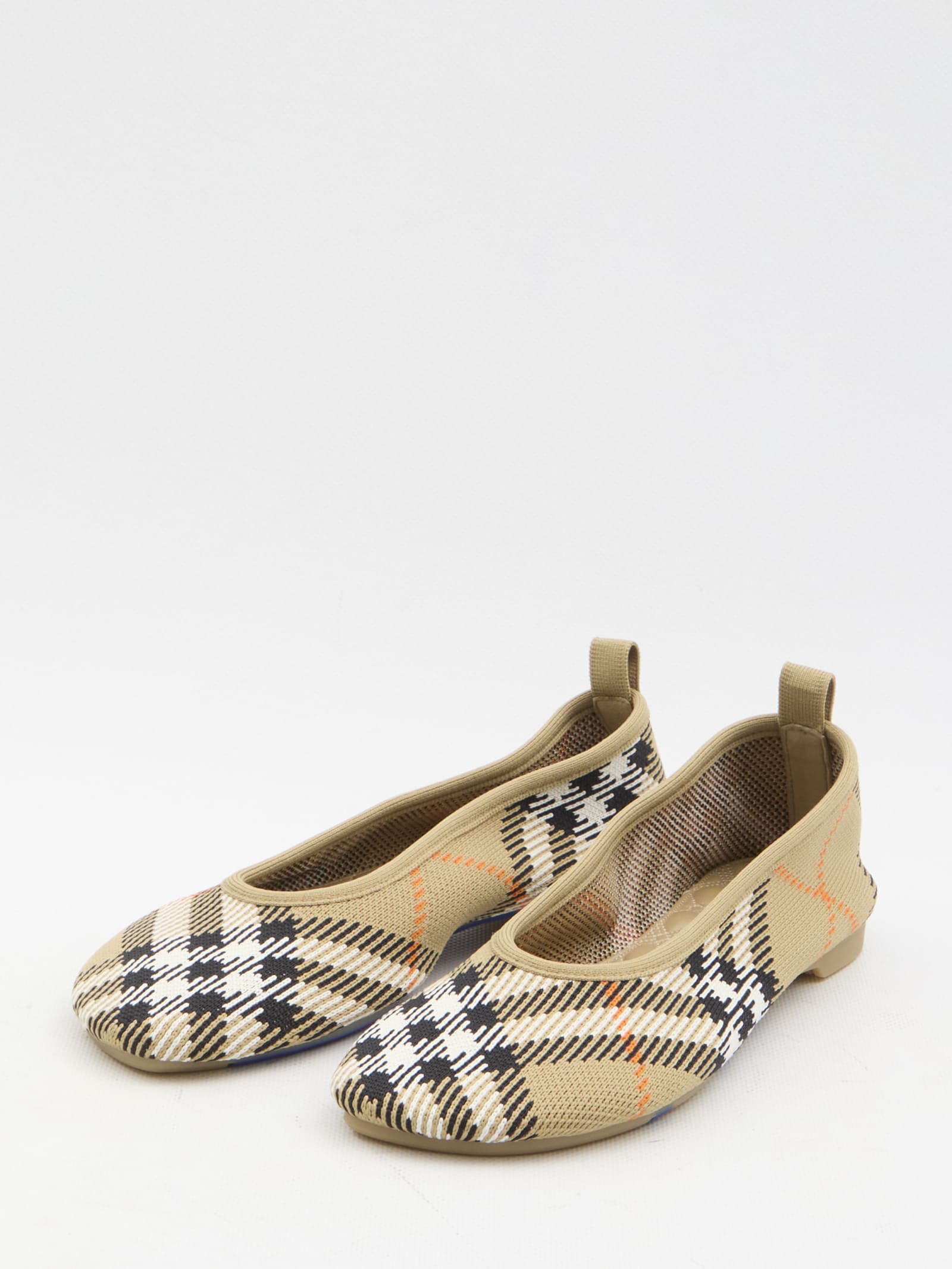 Shop Burberry Check Baby Ballerinas In Beige