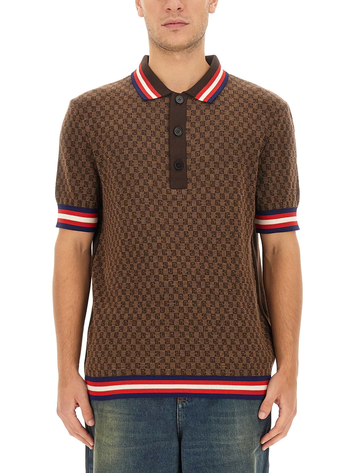 Balmain Brown Polo Shirt with Mini Monogram