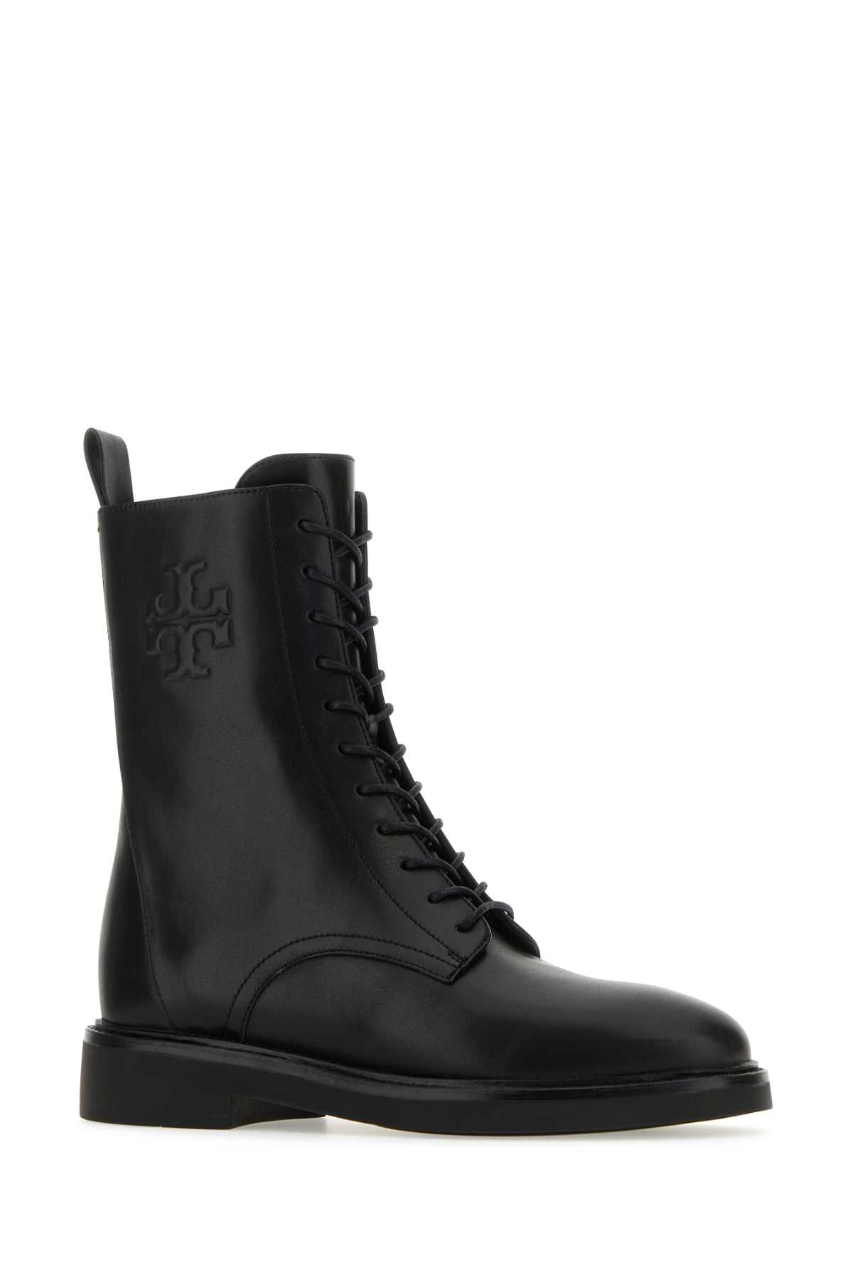 Tory Burch Black Leather Combat Ankle Boots In Perfectblackperfectblack