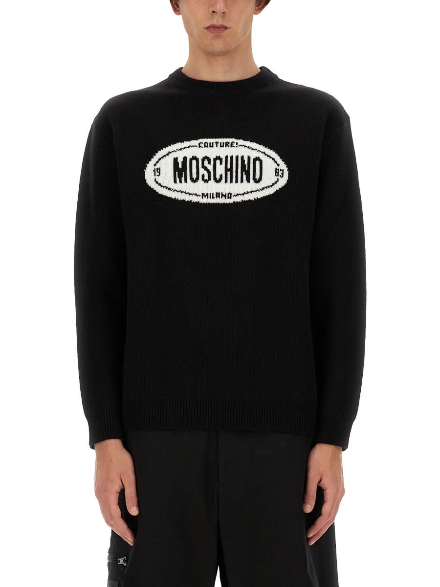 Shop Moschino Jersey With Logo In Black