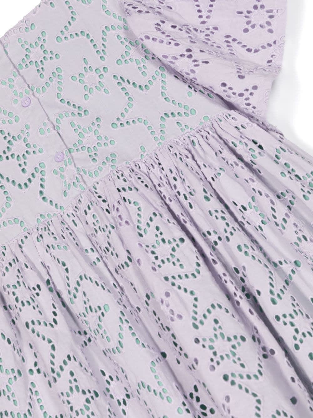 Shop Stella Mccartney Purple Angel Sleeve Dress In Sangallo Star Lace
